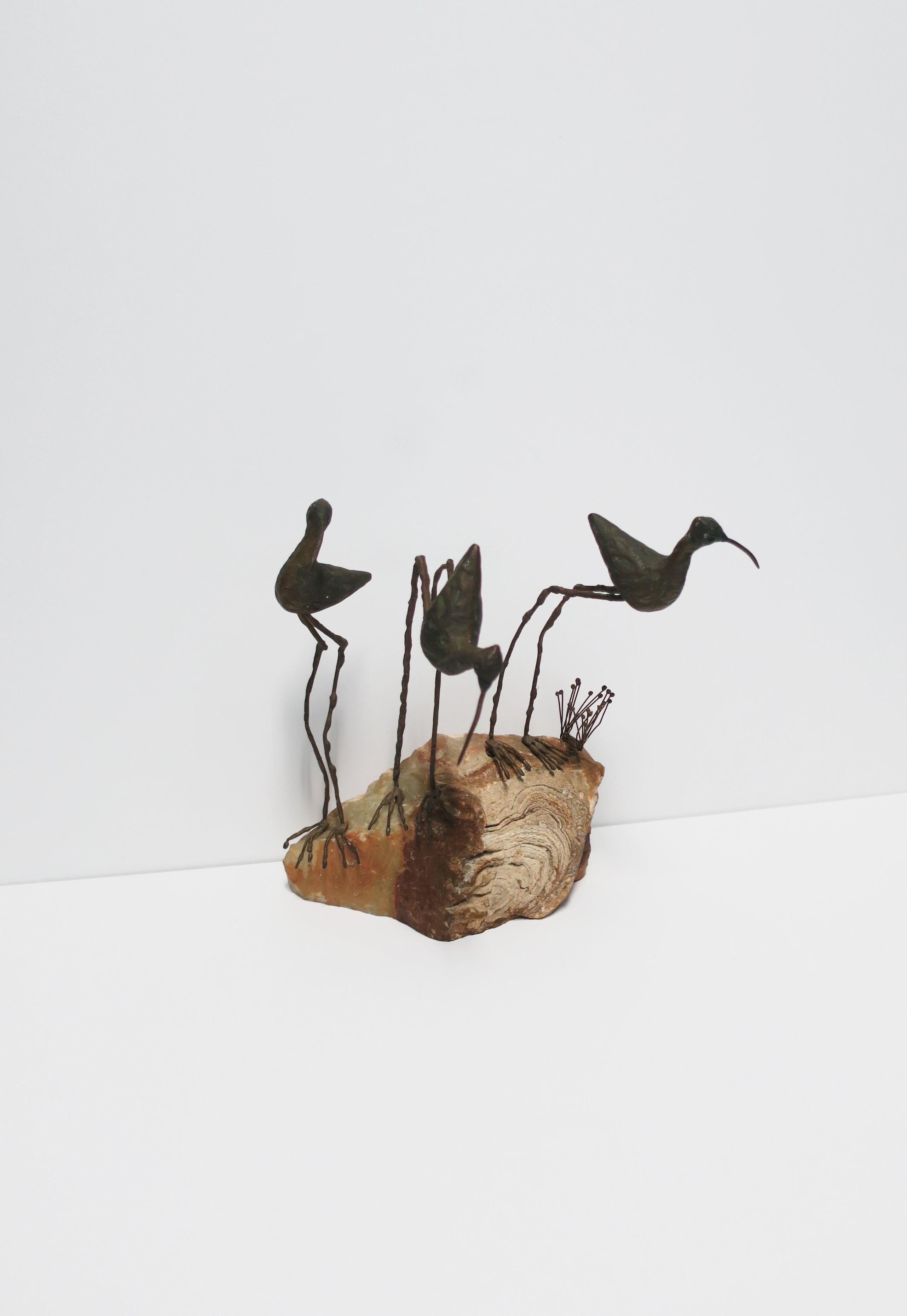 Mid-Century Modern Designers Curtis Jere Onyx Marble and Bronze Birds Beach Sculpture, 1969