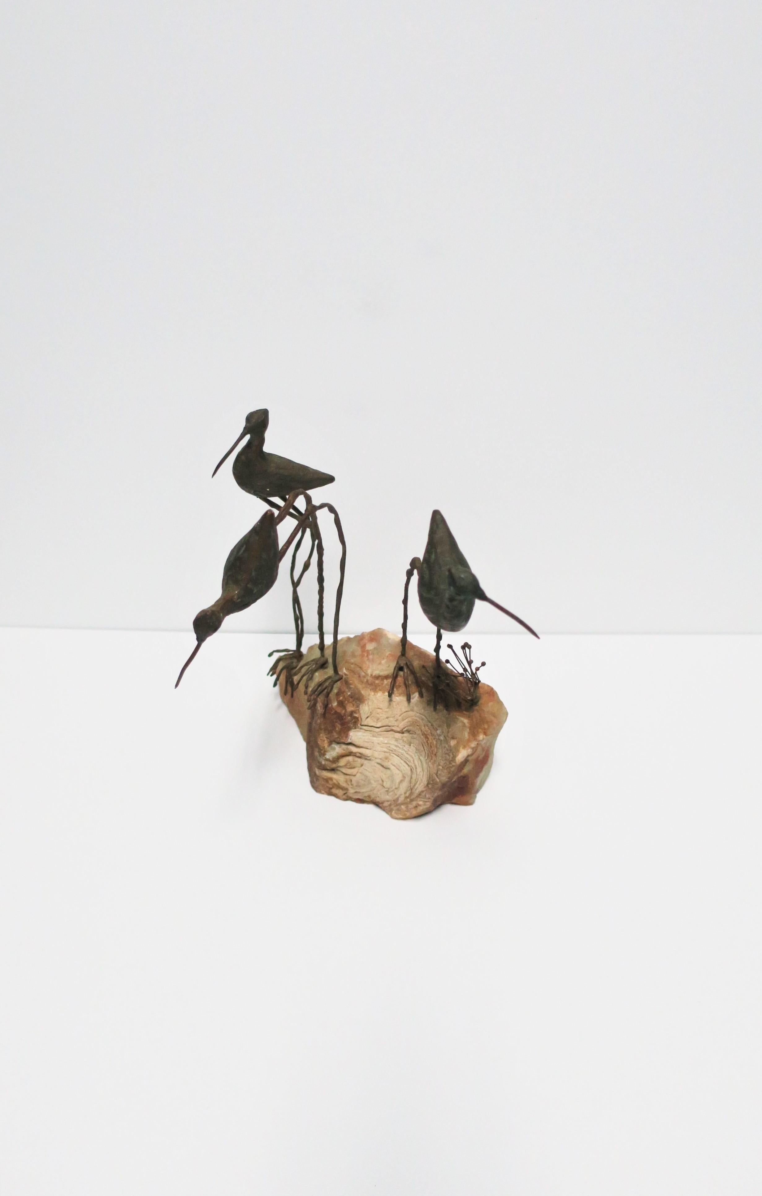 Hand-Crafted Designers Curtis Jere Onyx Marble and Bronze Birds Beach Sculpture, 1969