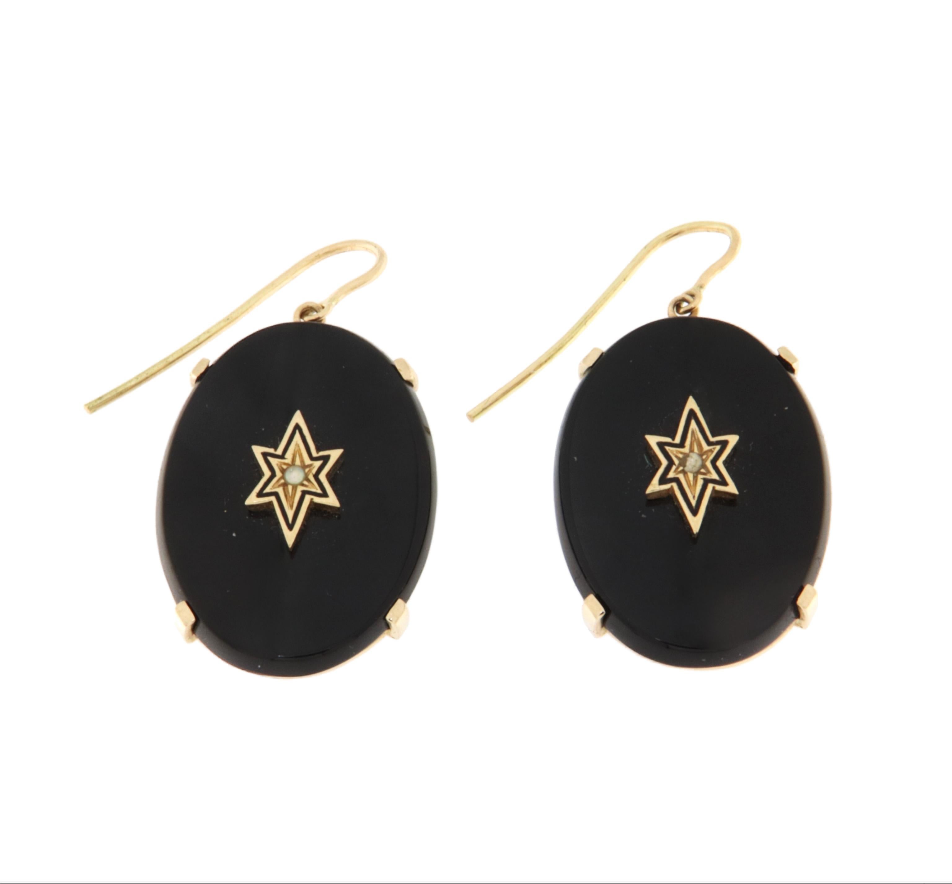Onyx 14 Karat Gelbgold Tropfenohrringe im Zustand „Neu“ im Angebot in Marcianise, IT