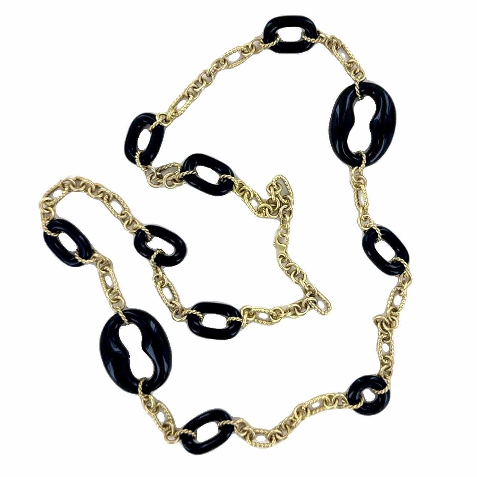 Gliederhalskette aus 14 Karat Gelbgold mit Onyx, signiert Herco (Moderne) im Angebot