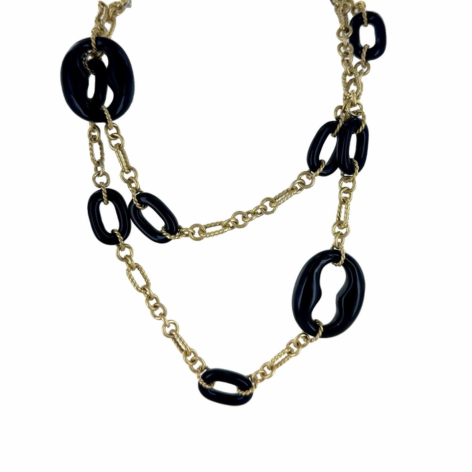 Gliederhalskette aus 14 Karat Gelbgold mit Onyx, signiert Herco (Cabochon) im Angebot
