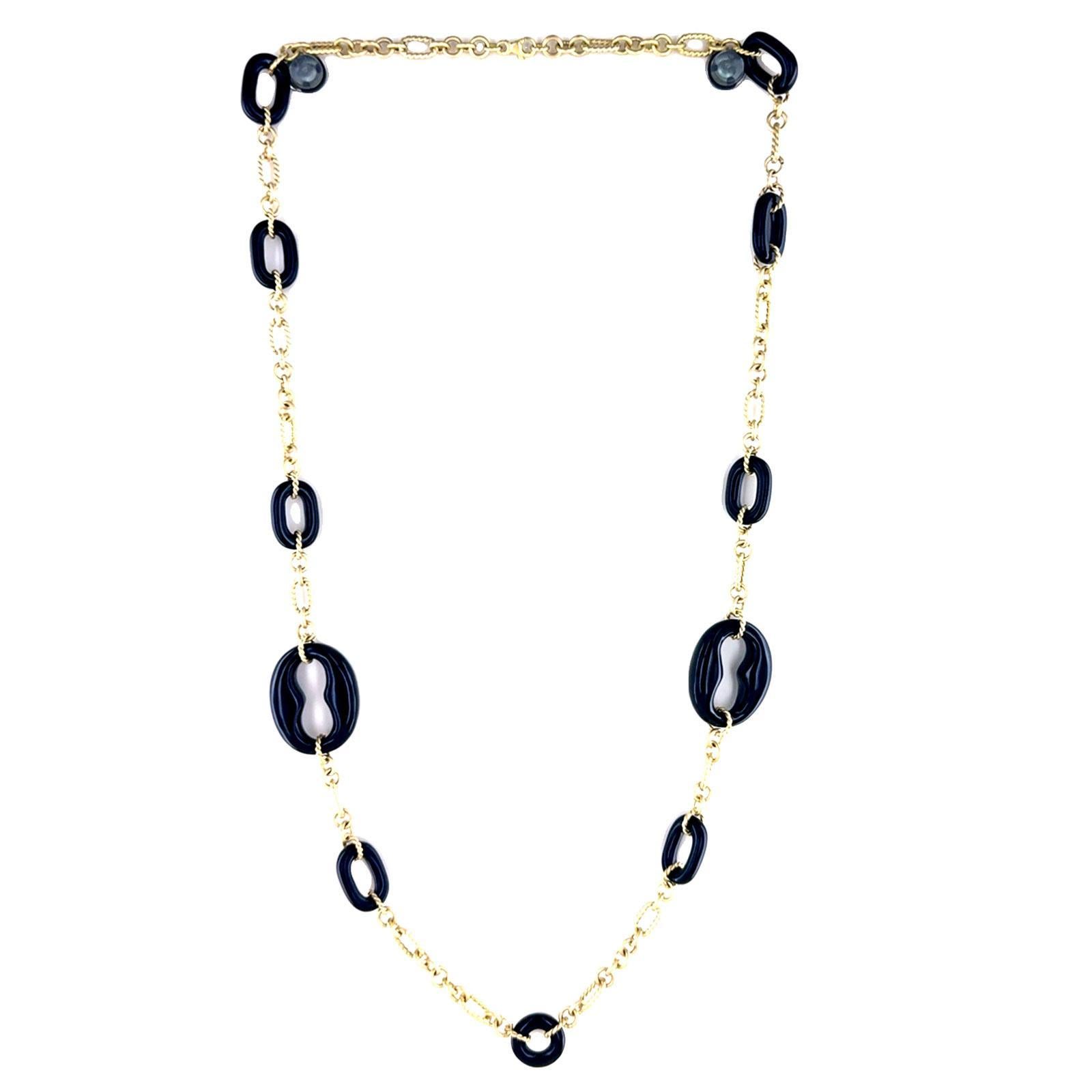 Gliederhalskette aus 14 Karat Gelbgold mit Onyx, signiert Herco im Zustand „Hervorragend“ im Angebot in Boca Raton, FL