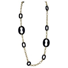 Onyx 14 Karat Yellow Gold Link Necklace Signed Herco