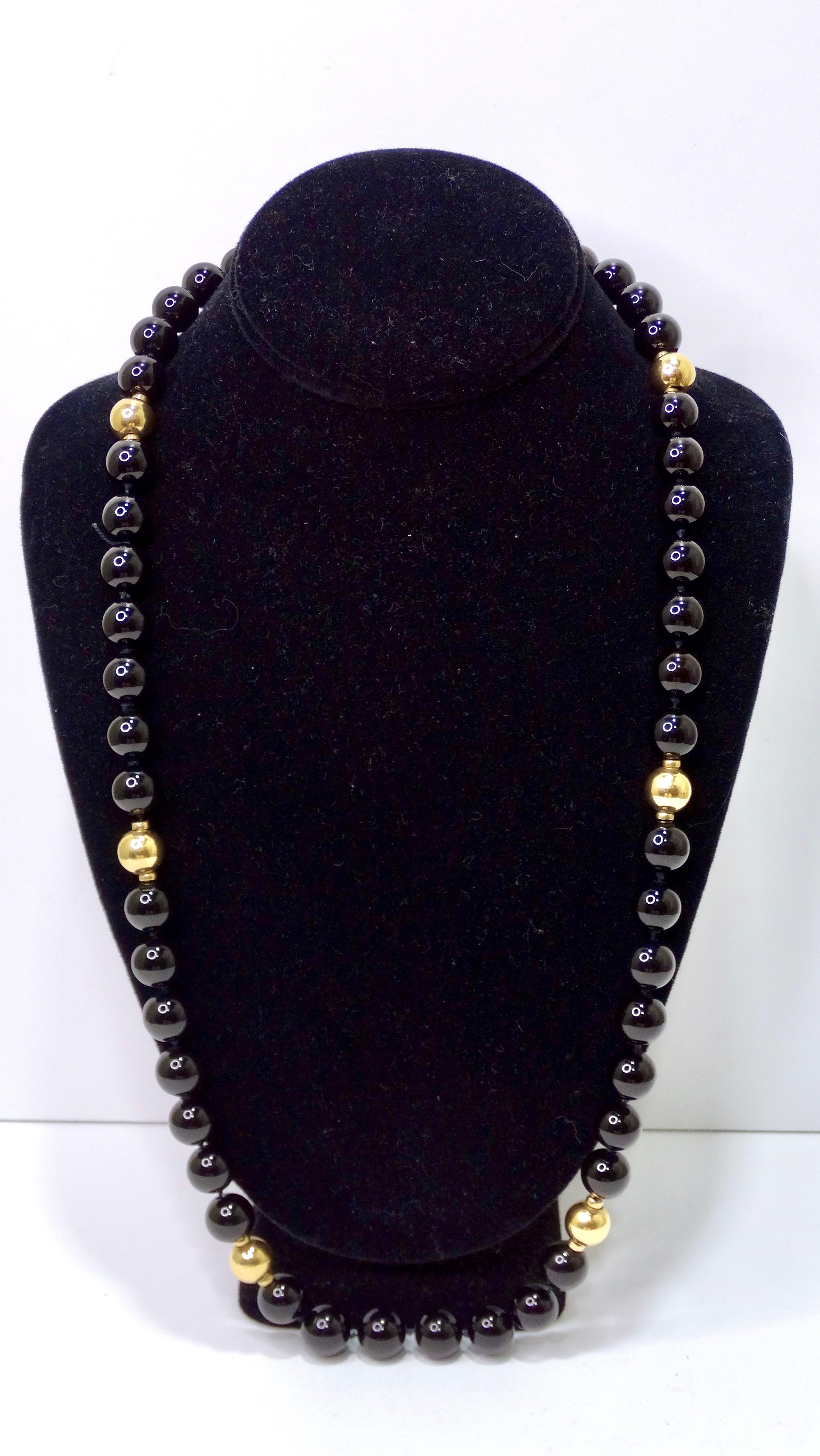 Onyx 14k Gold and Black Beaded Necklace In Excellent Condition For Sale In Scottsdale, AZ