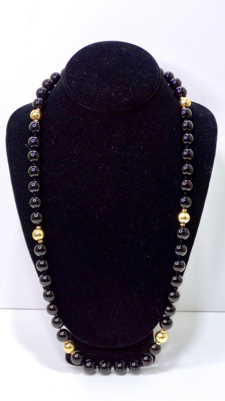 Onyx 14k Gold and Black Beaded Necklace In Excellent Condition For Sale In Scottsdale, AZ