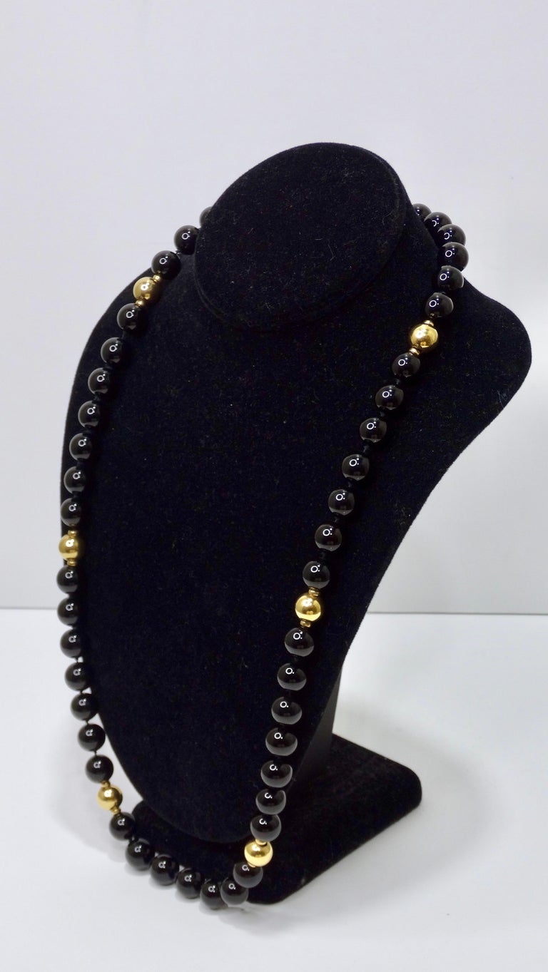 Onyx 14k Gold and Black Beaded Necklace For Sale 1