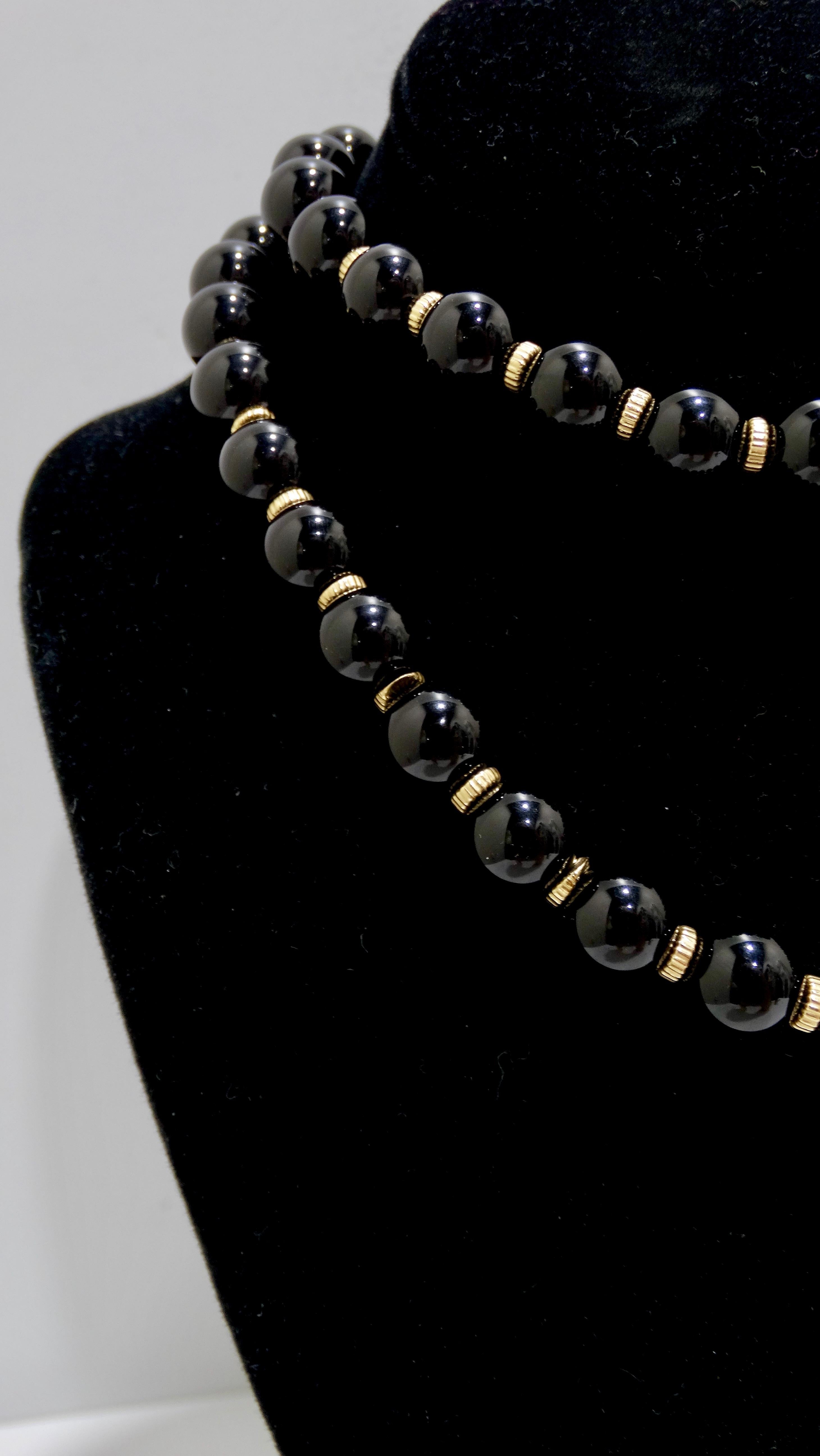 Onyx 14k Gold Beaded Necklace For Sale 2