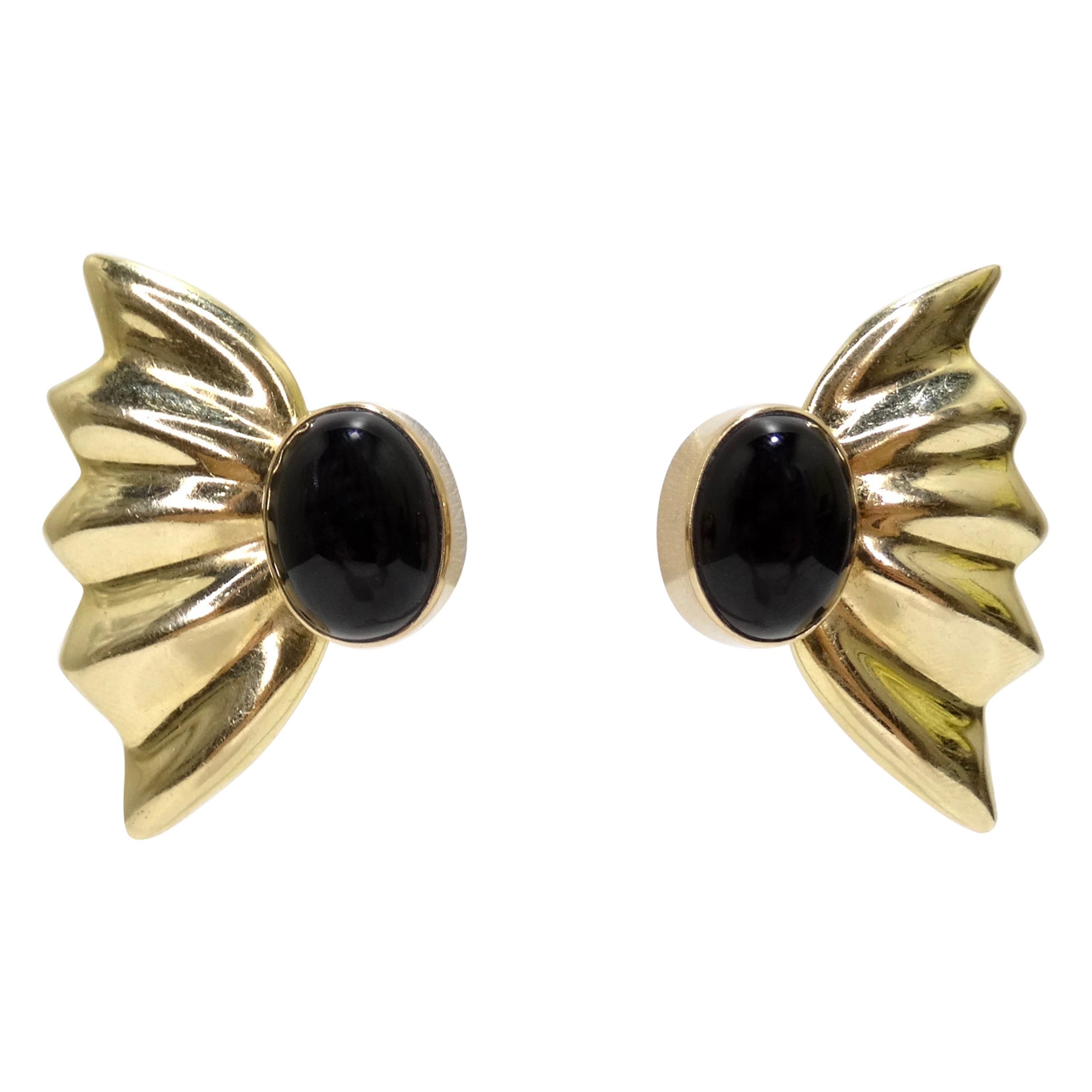 Onyx & 14k Gold Earrings  For Sale