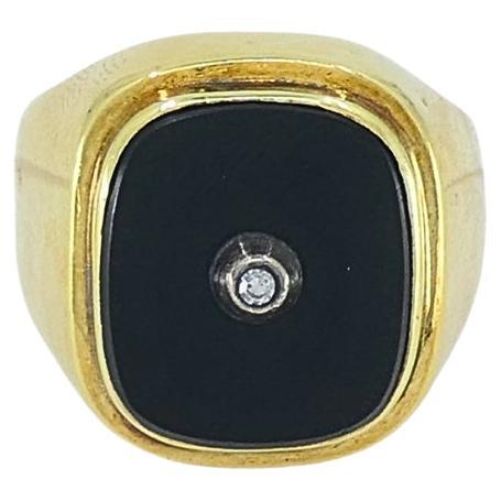 Onyx 14k Gold Men's Vintage Signet Ring For Sale