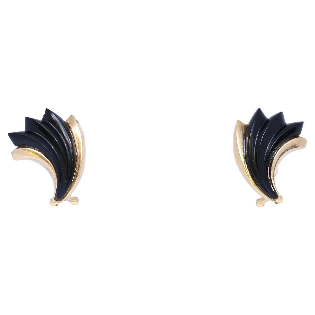 Onyx-Ohrringe aus 14 Karat Gelbgold, 1970 im Angebot