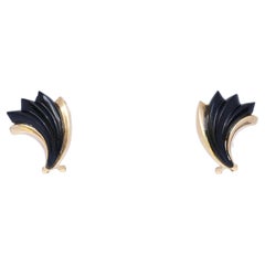 Onyx 14K Yellow Gold Earrings, 1970