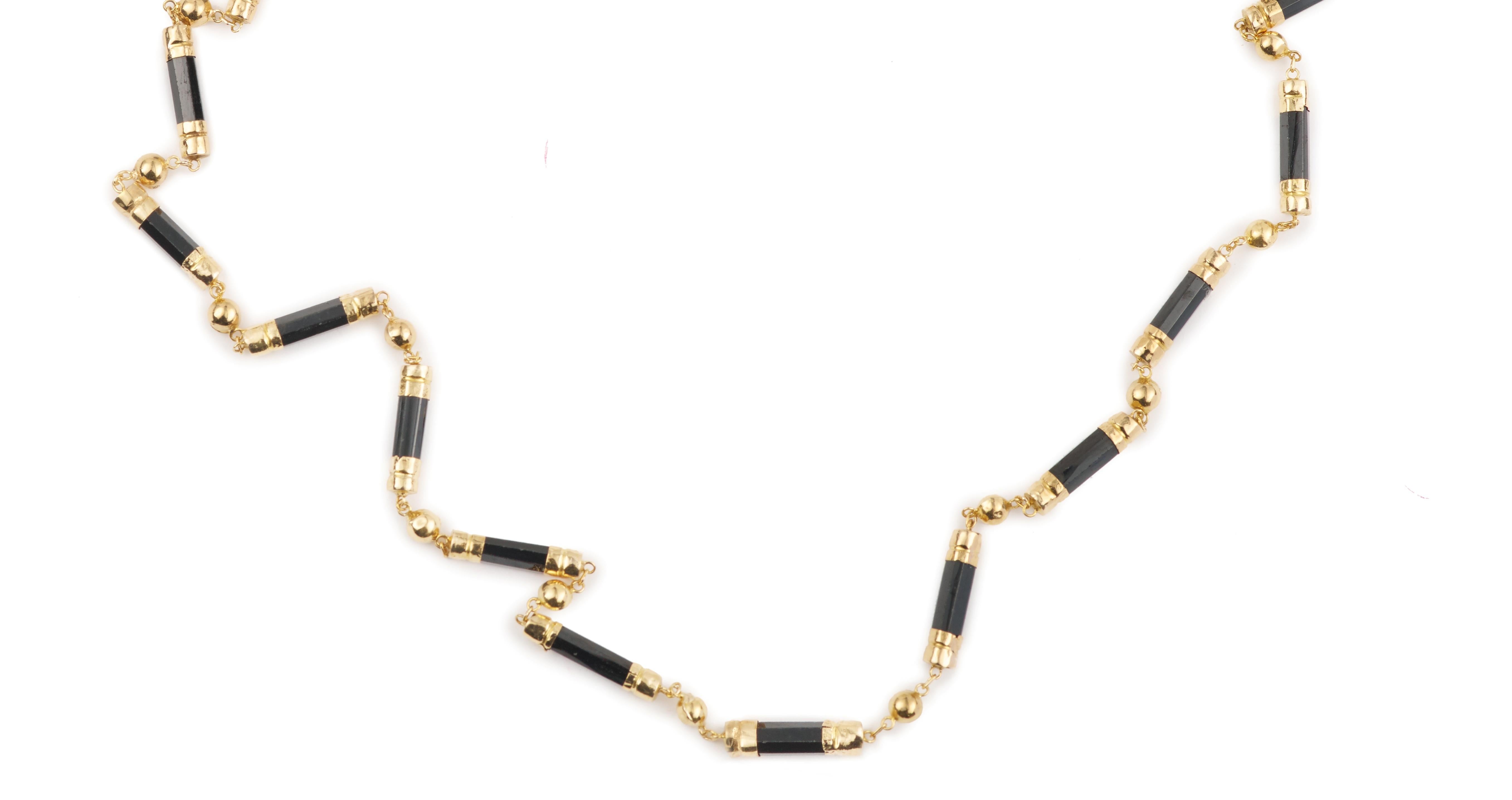 Contemporary Onyx & 18 Carats Yellow Gold Balls Necklace