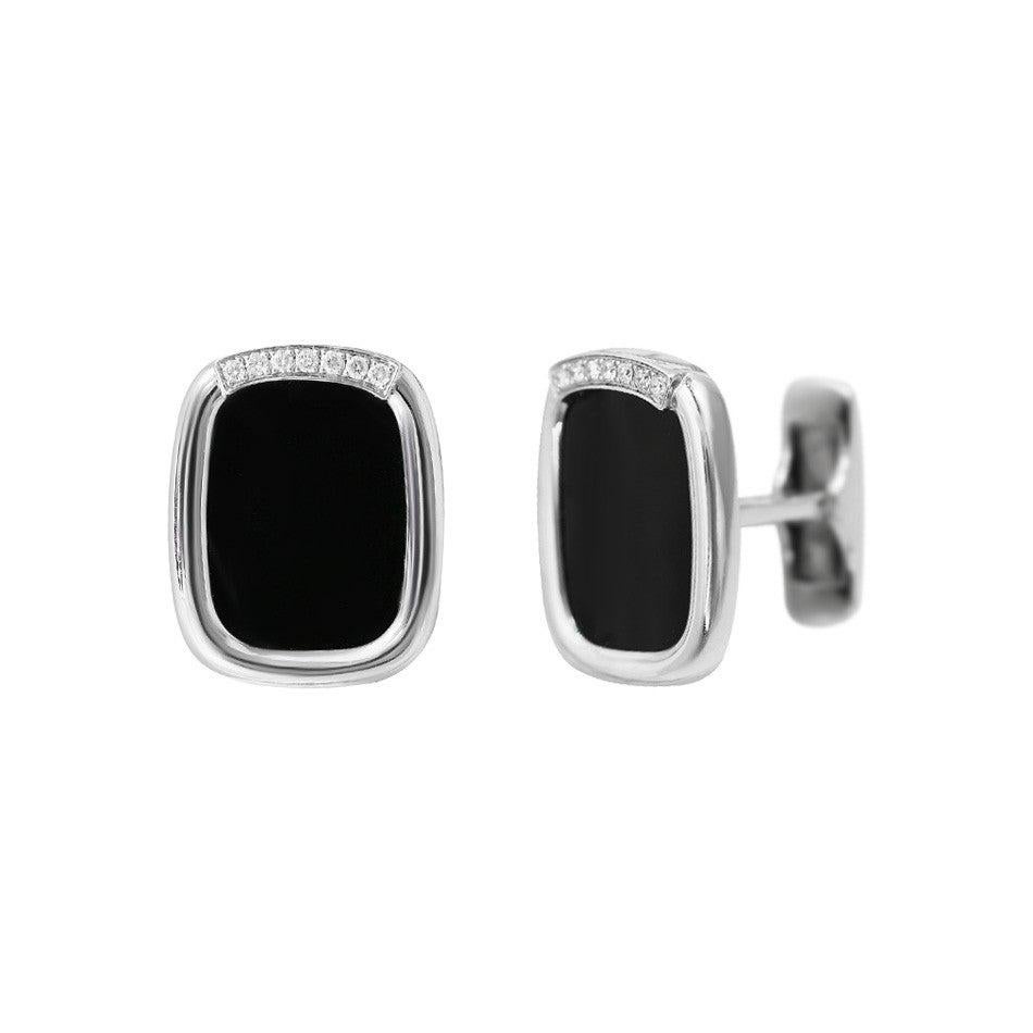 Round Cut Onyx 18 Karat White Gold Fine Jewelry White Gold Statement Cufflinks For Sale