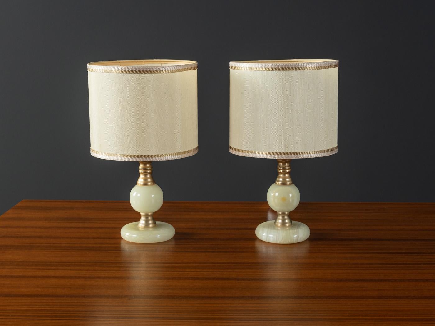Mid-20th Century Onyx 1960s Bedside Table Lamps with Brass Base