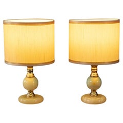 Onyx 1960s Bedside Table Lamps with Brass Base