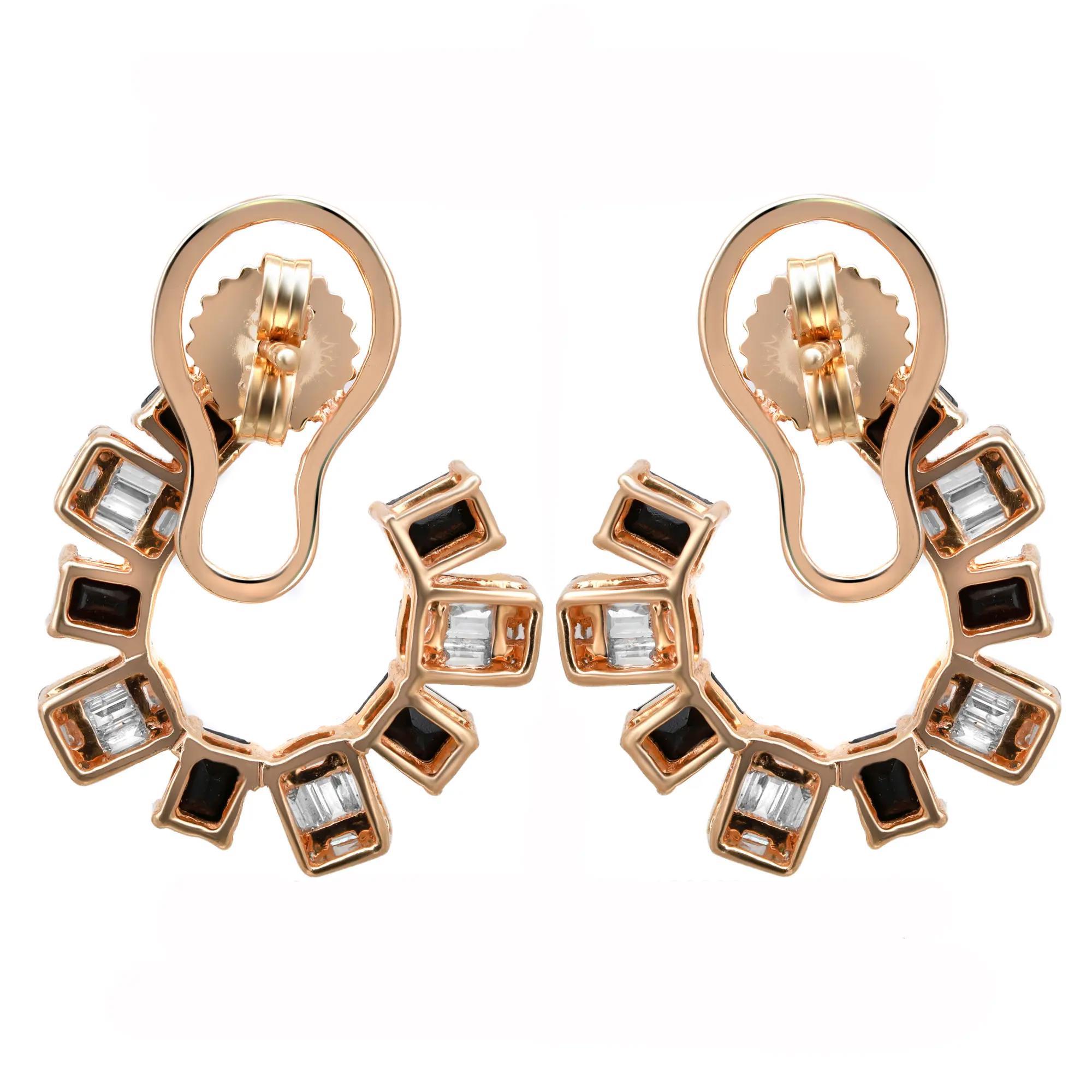 Modern Onyx 2.04Ctw And Diamond 1.20Ctw Hoop Earrings 14K Yellow Gold For Sale