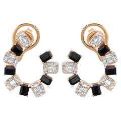 Onyx 2.04Ctw And Diamond 1.20Ctw Hoop Earrings 14K Yellow Gold