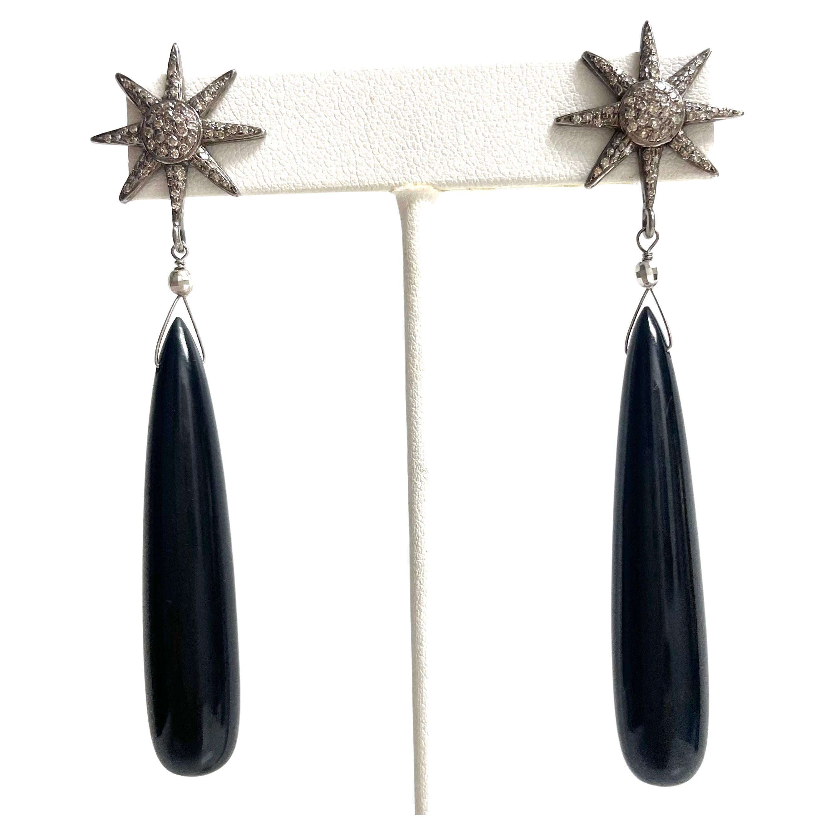  Onyx 74 Carats and Diamond Starburst Paradizia Earrings In New Condition For Sale In Laguna Beach, CA