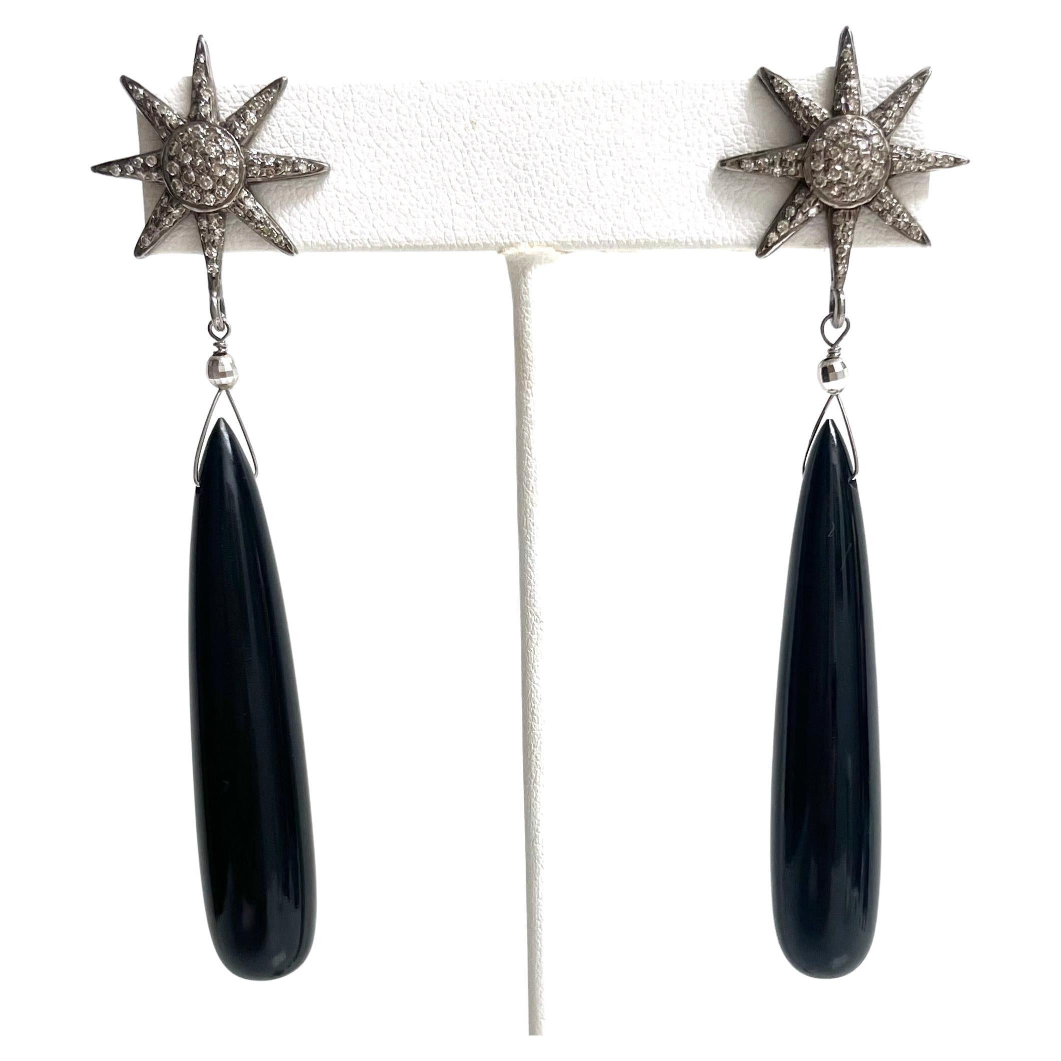  Onyx 74 Carats and Diamond Starburst Paradizia Earrings For Sale 5