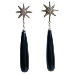 Onyx 74 Carats and Diamond Starburst Paradizia Earrings