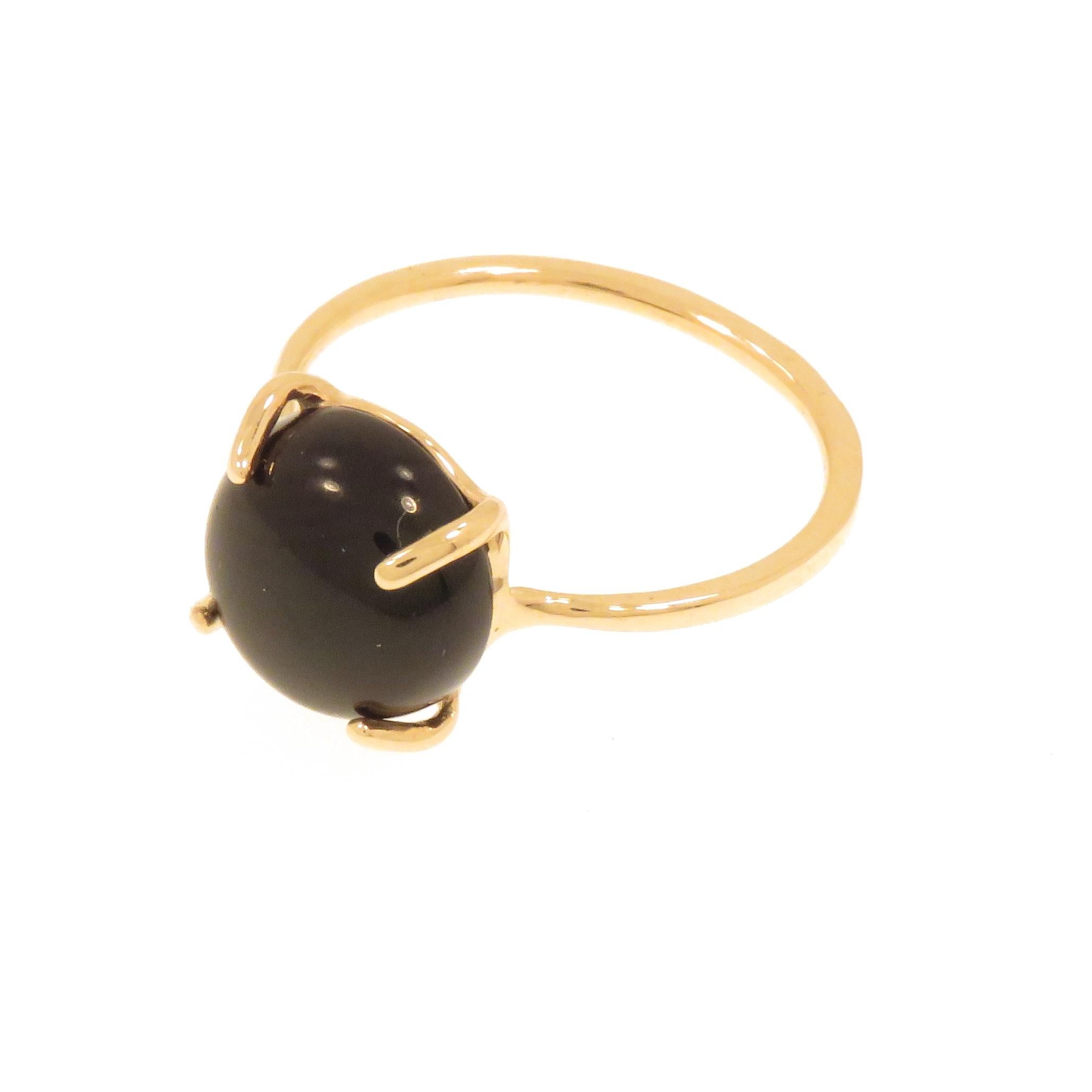 Cabochon Onyx 9 Karat Rose Gold Ring Handcrafted in Italy For Sale