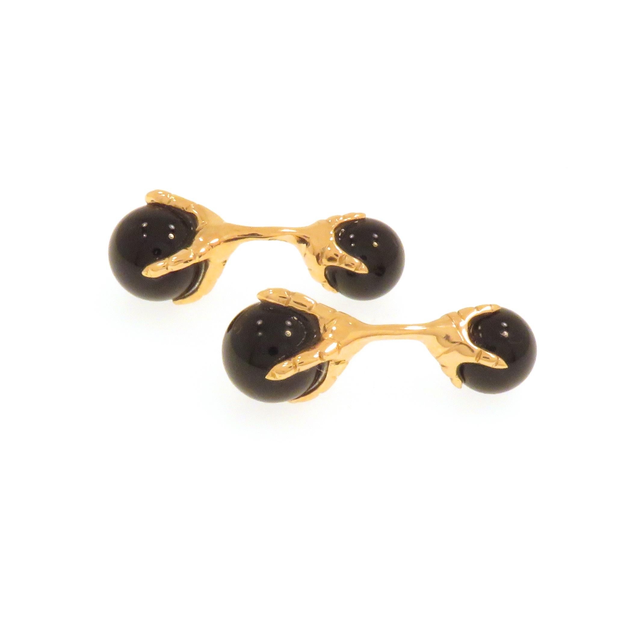 Ball Cut Onyx 9K Rose Gold Cufflinks Handcrafted in Italy For Sale