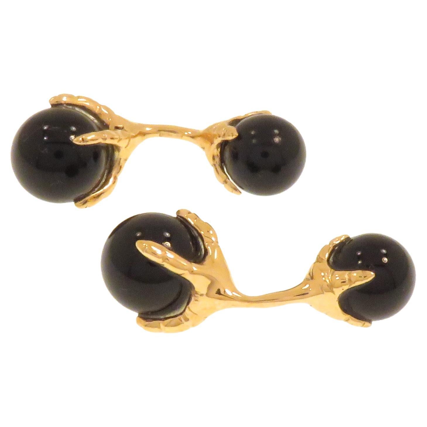Onyx 9K Rose Gold Cufflinks Handcrafted in Italy For Sale
