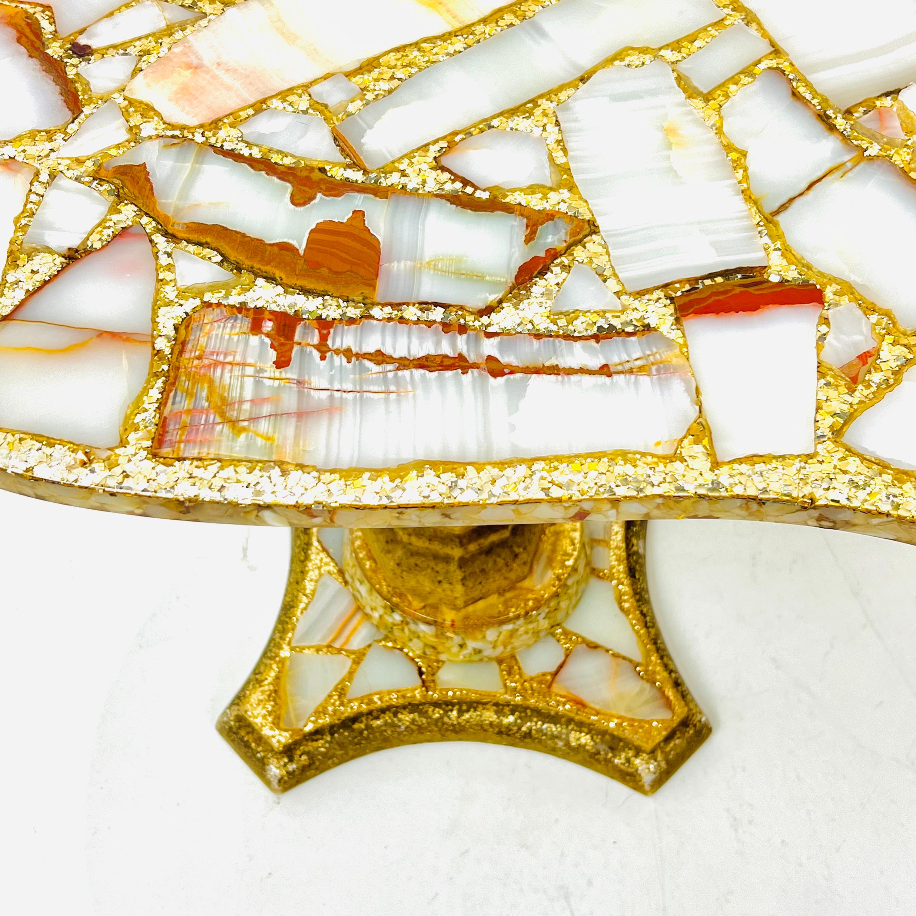 Onyx, Abalone, and Gold Glitter Kidney Shaped Coffee Table by Arturo Pani For Sale 4