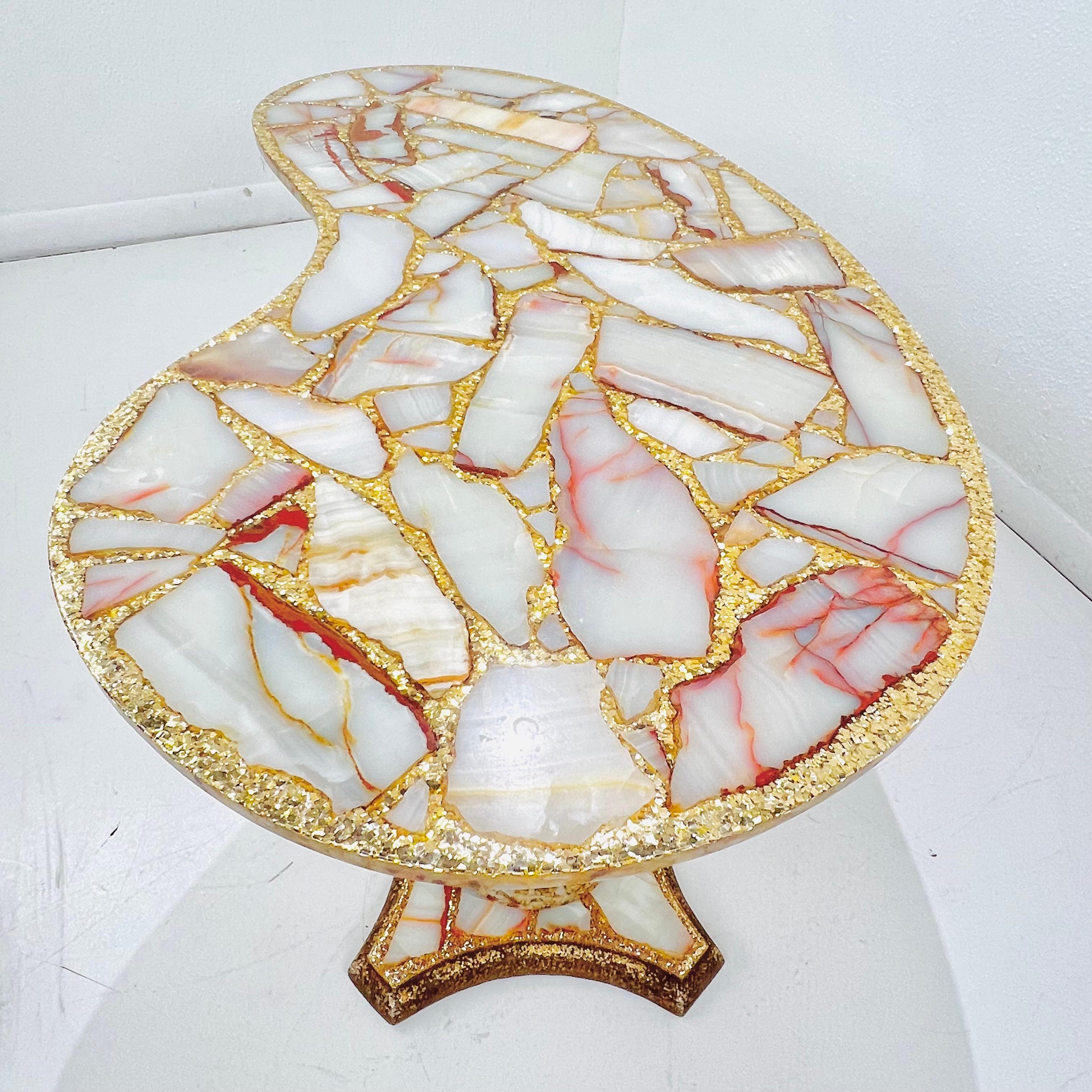 Onyx, Abalone, and Gold Glitter Kidney Shaped Coffee Table by Arturo Pani For Sale 6