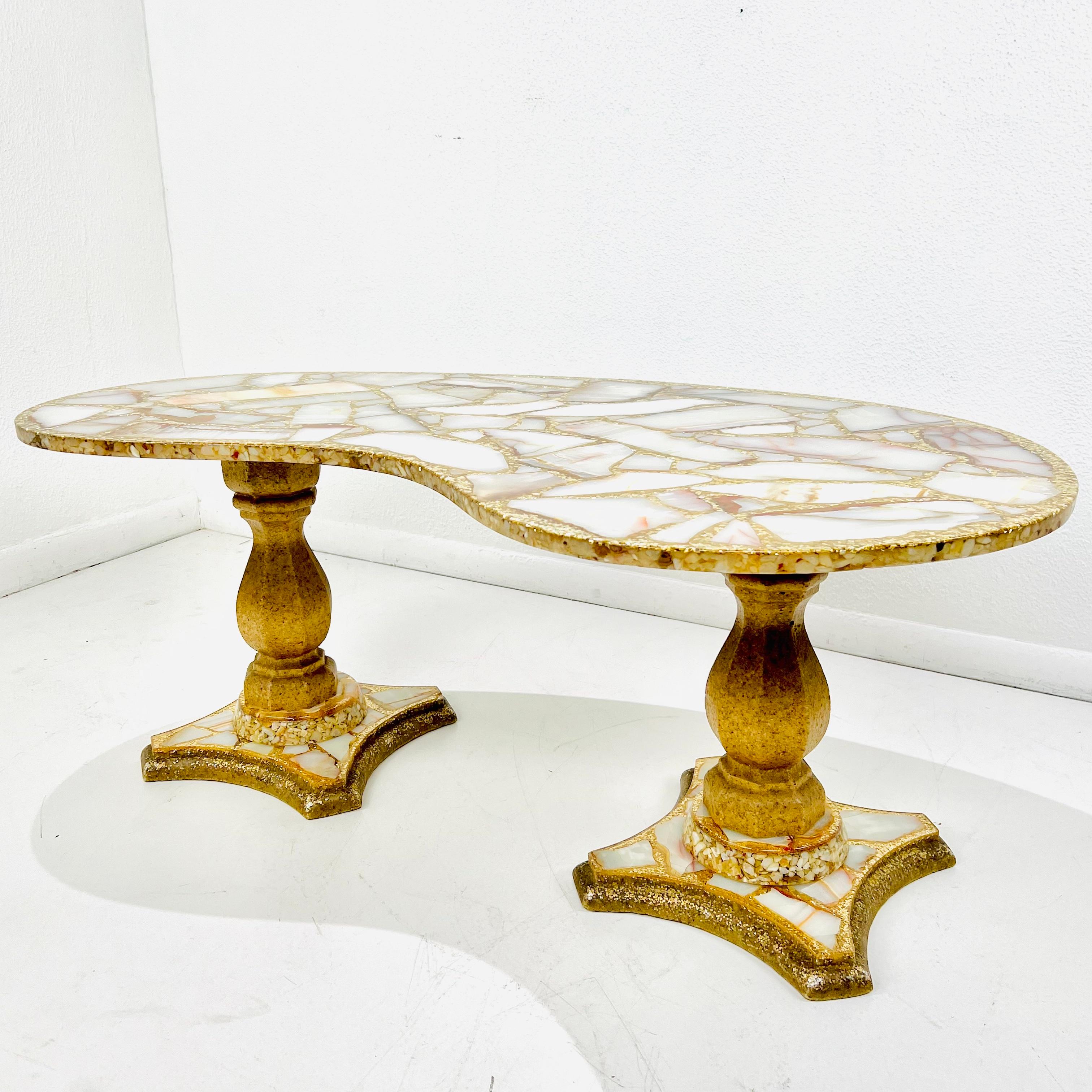 Onyx, Abalone, and Gold Glitter Kidney Shaped Coffee Table by Arturo Pani For Sale 7