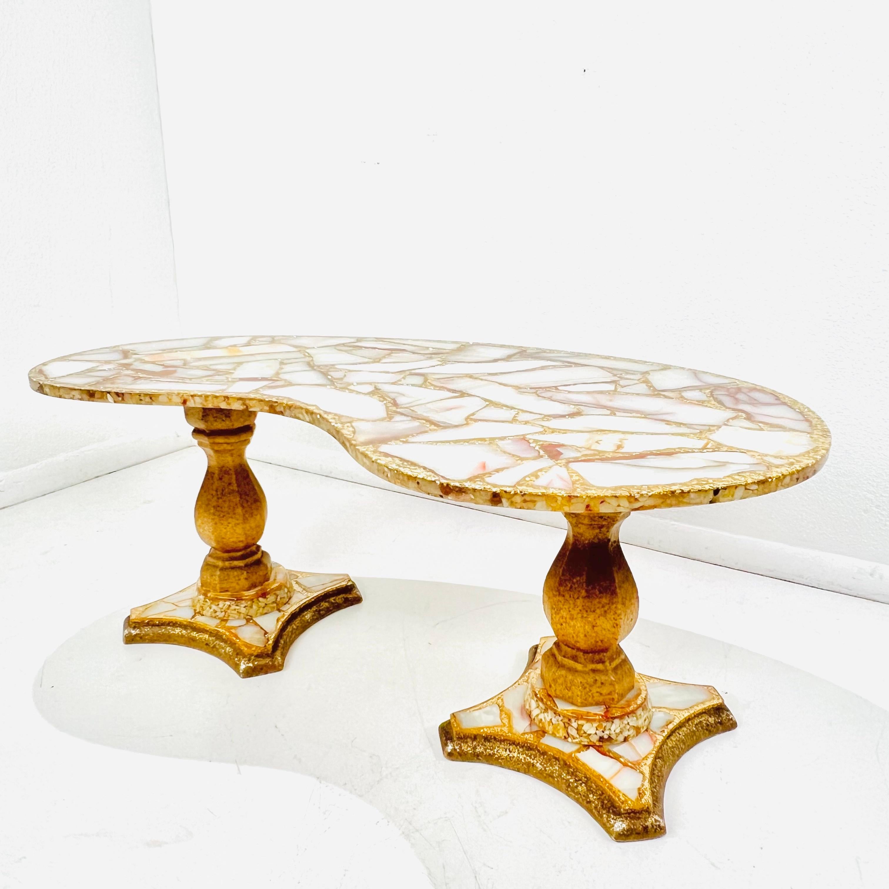 Onyx, Abalone, and Gold Glitter Kidney Shaped Coffee Table by Arturo Pani For Sale 10