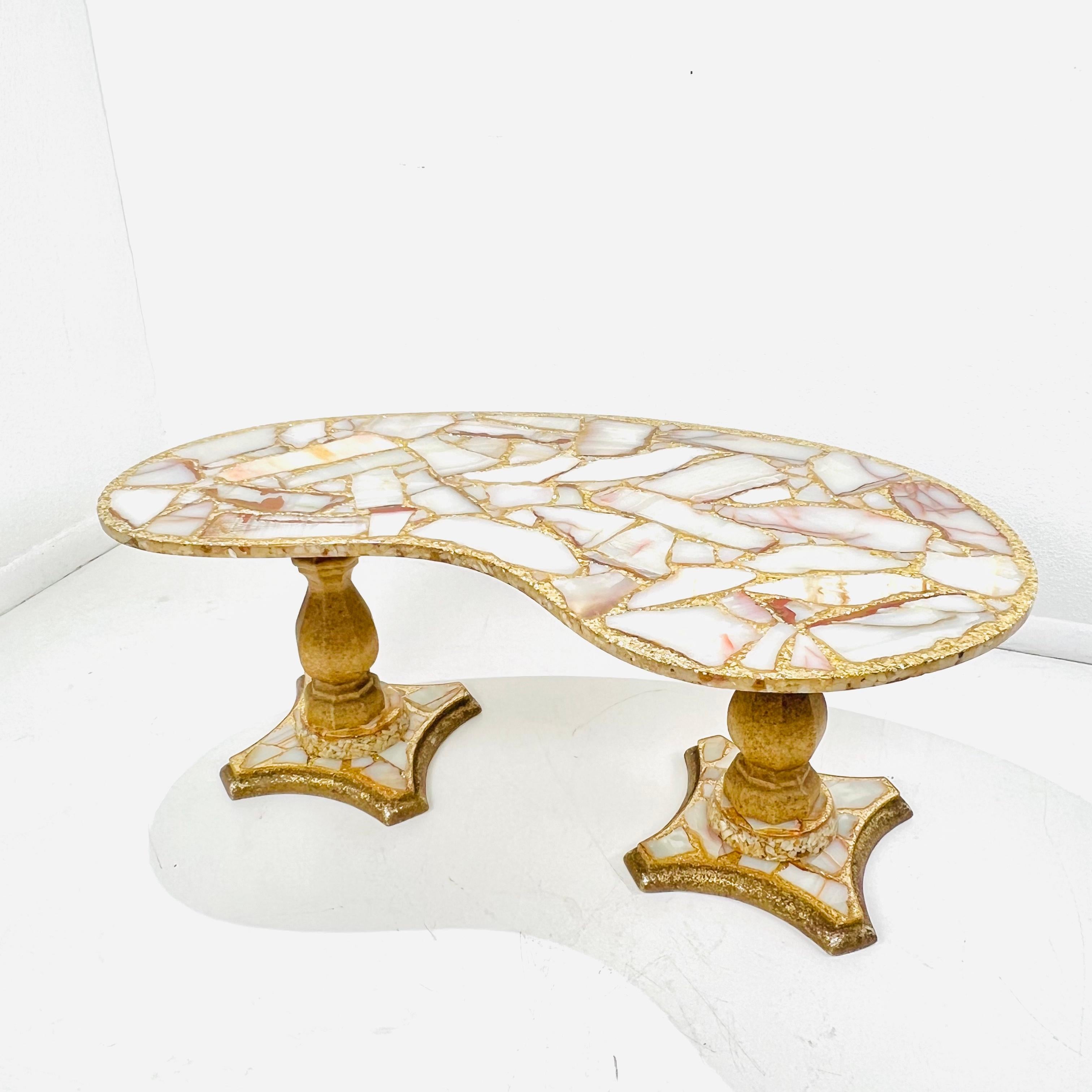 Onyx, Abalone, and Gold Glitter Kidney Shaped Coffee Table by Arturo Pani For Sale 11
