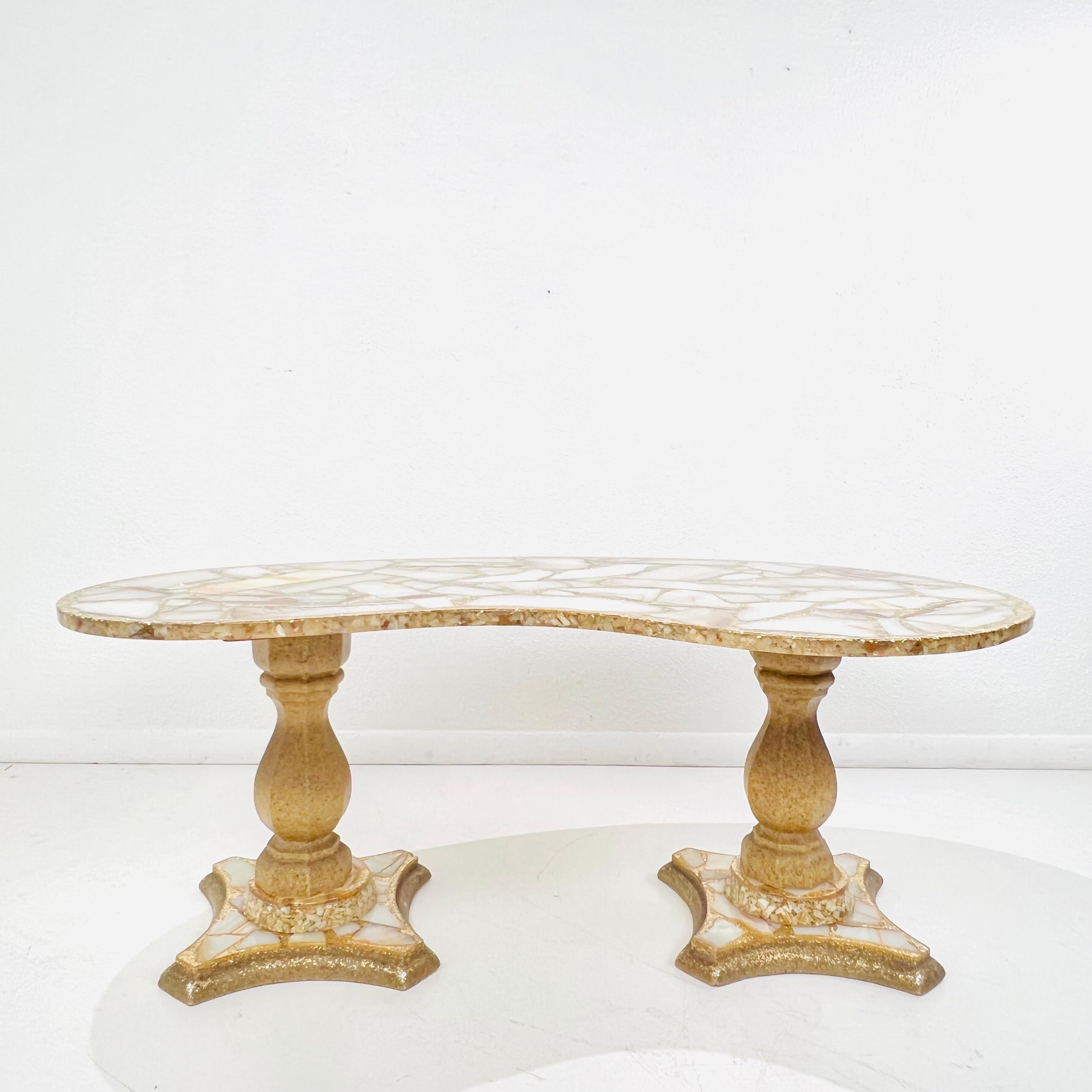 Onyx, Abalone, and Gold Glitter Kidney Shaped Coffee Table by Arturo Pani For Sale 12