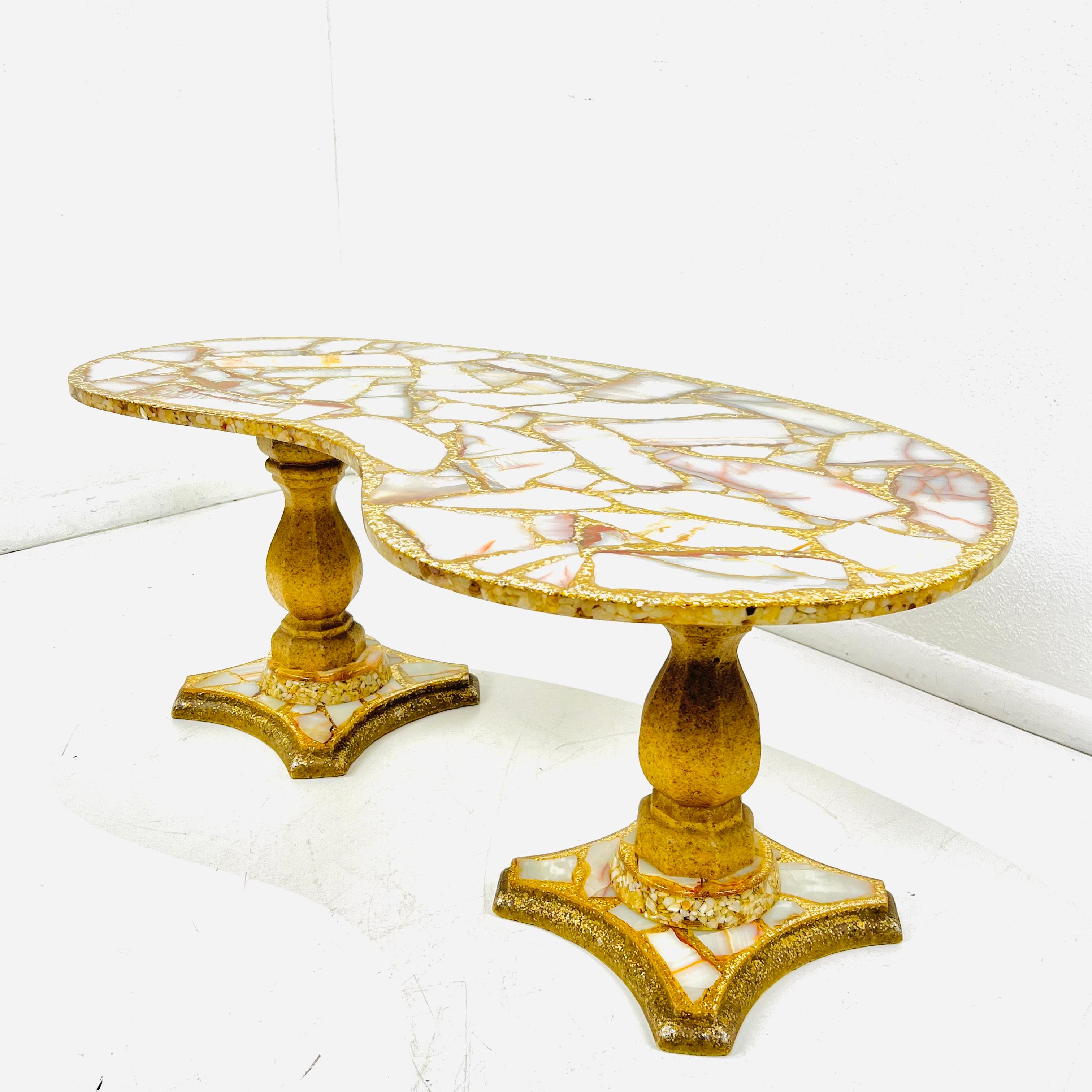 Onyx, Abalone, and Gold Glitter Kidney Shaped Coffee Table by Arturo Pani For Sale 13