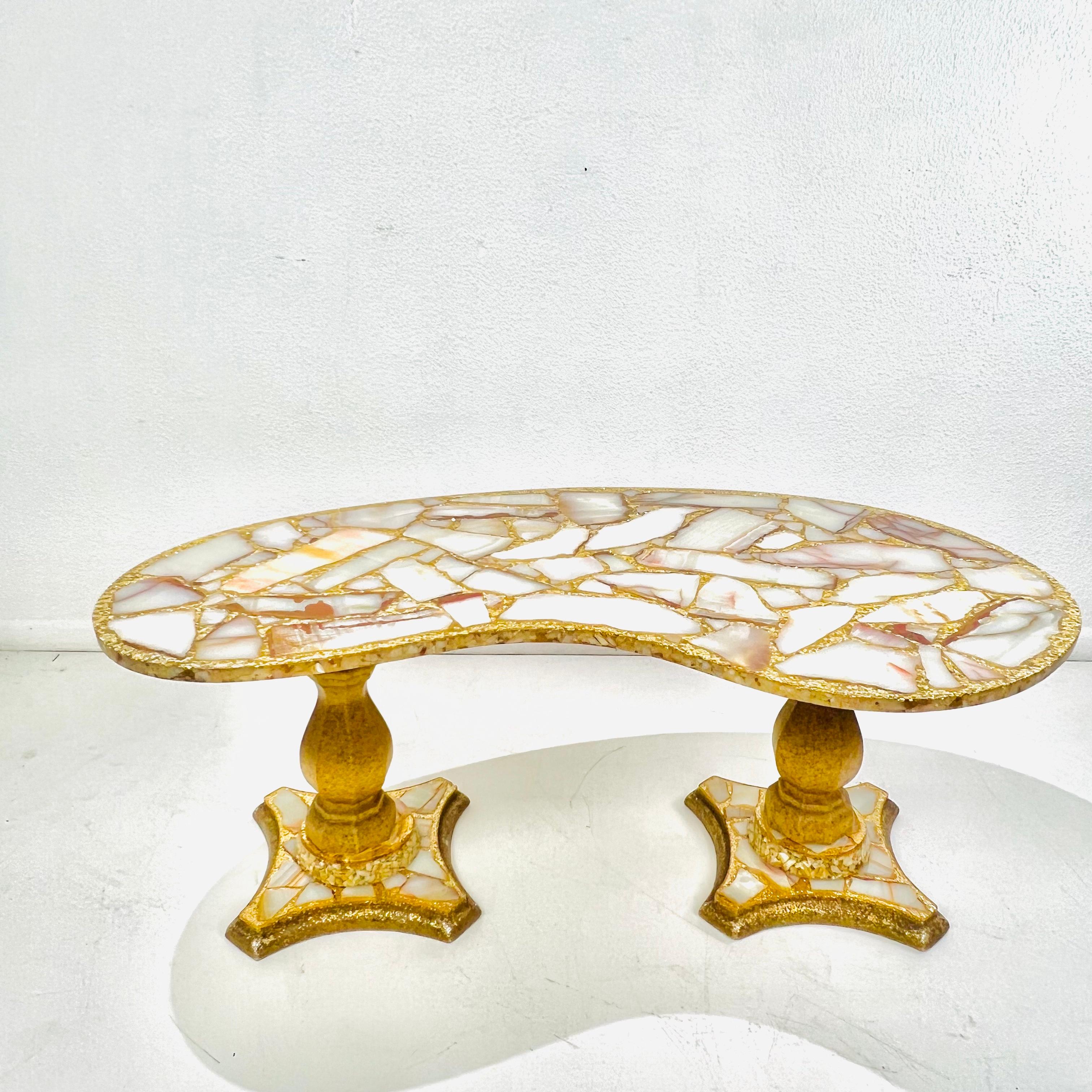 Hollywood Regency Onyx, Abalone, and Gold Glitter Kidney Shaped Coffee Table by Arturo Pani For Sale