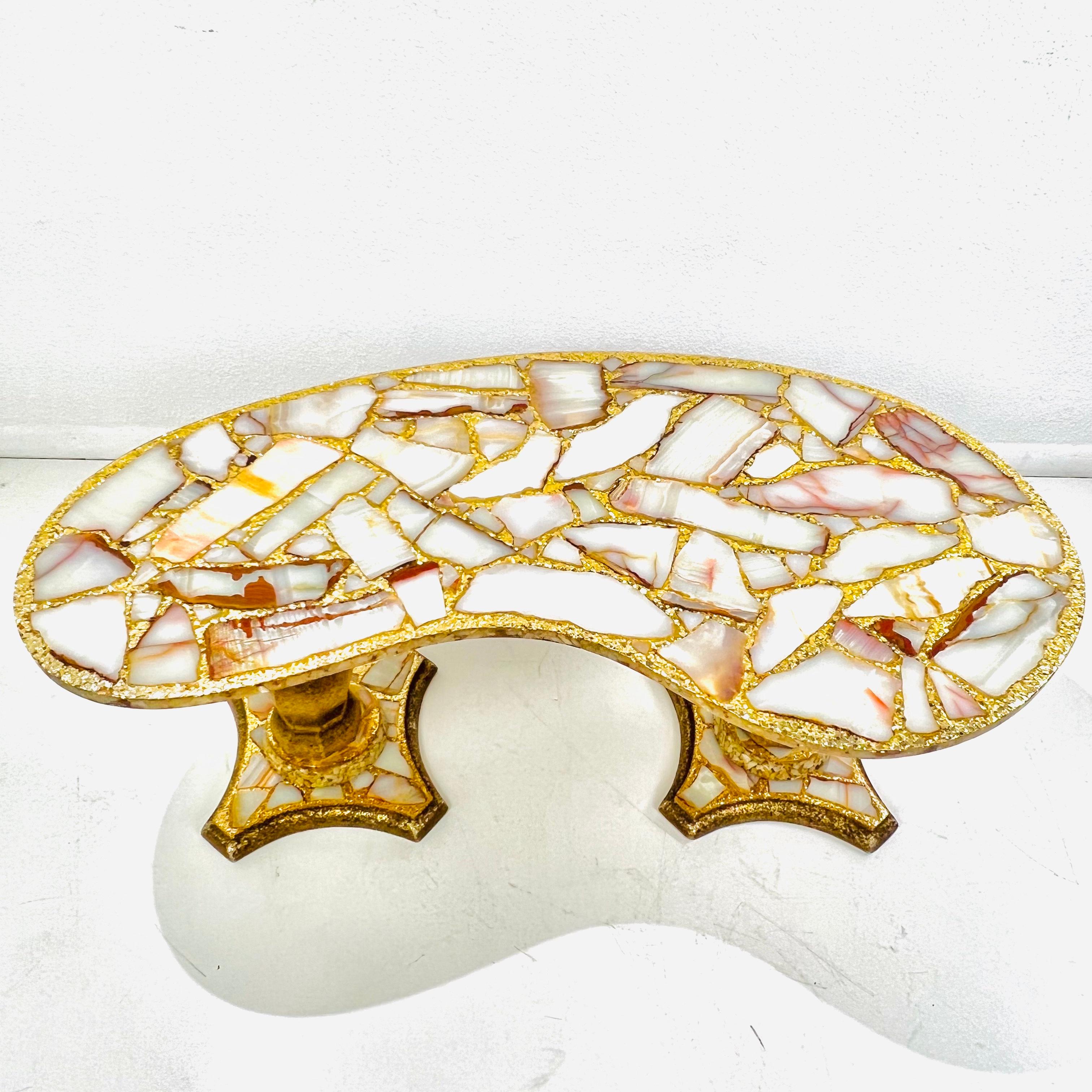Mexican Onyx, Abalone, and Gold Glitter Kidney Shaped Coffee Table by Arturo Pani For Sale