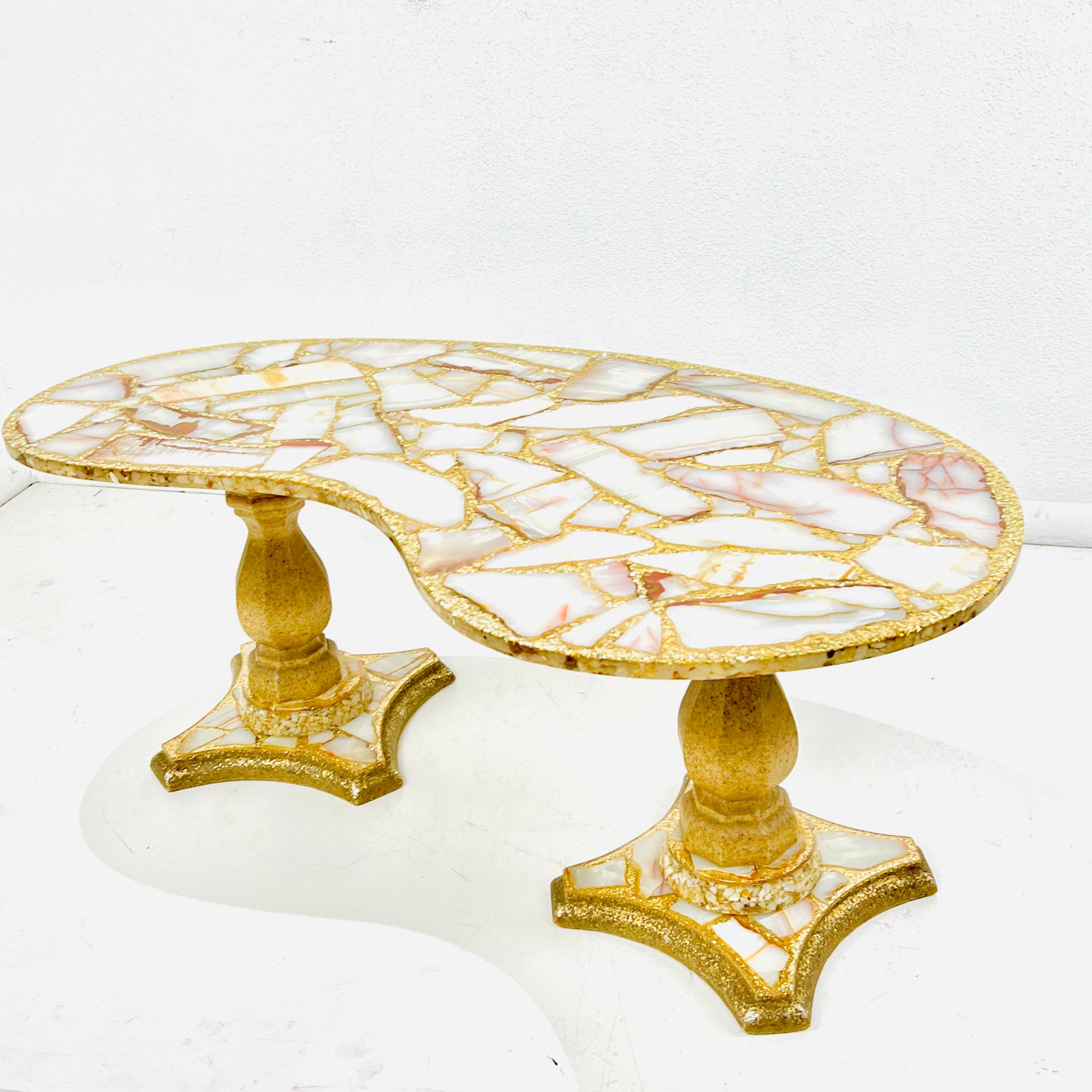 Onyx, Abalone, and Gold Glitter Kidney Shaped Coffee Table by Arturo Pani For Sale 1