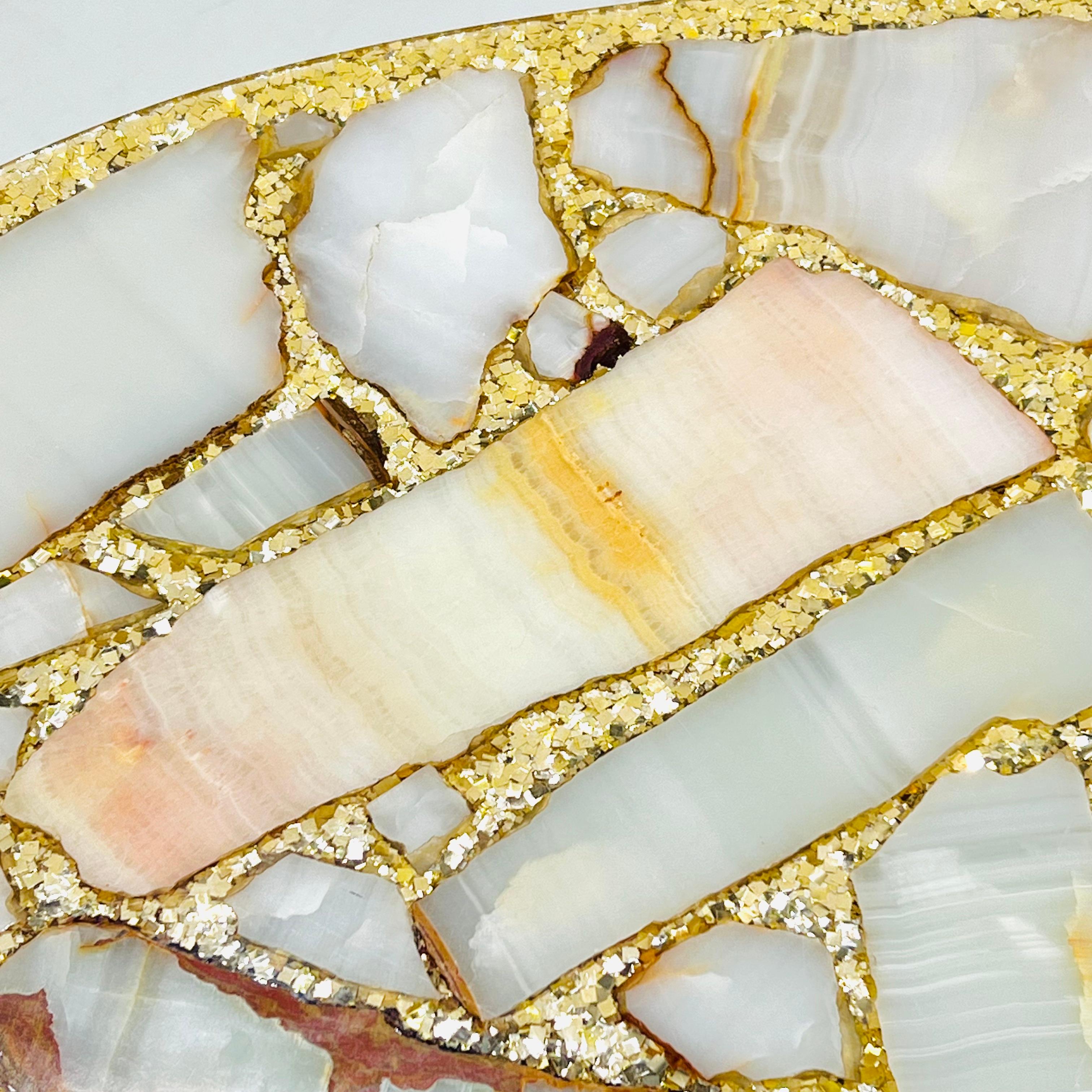 Onyx, Abalone, and Gold Glitter Kidney Shaped Coffee Table by Arturo Pani For Sale 2