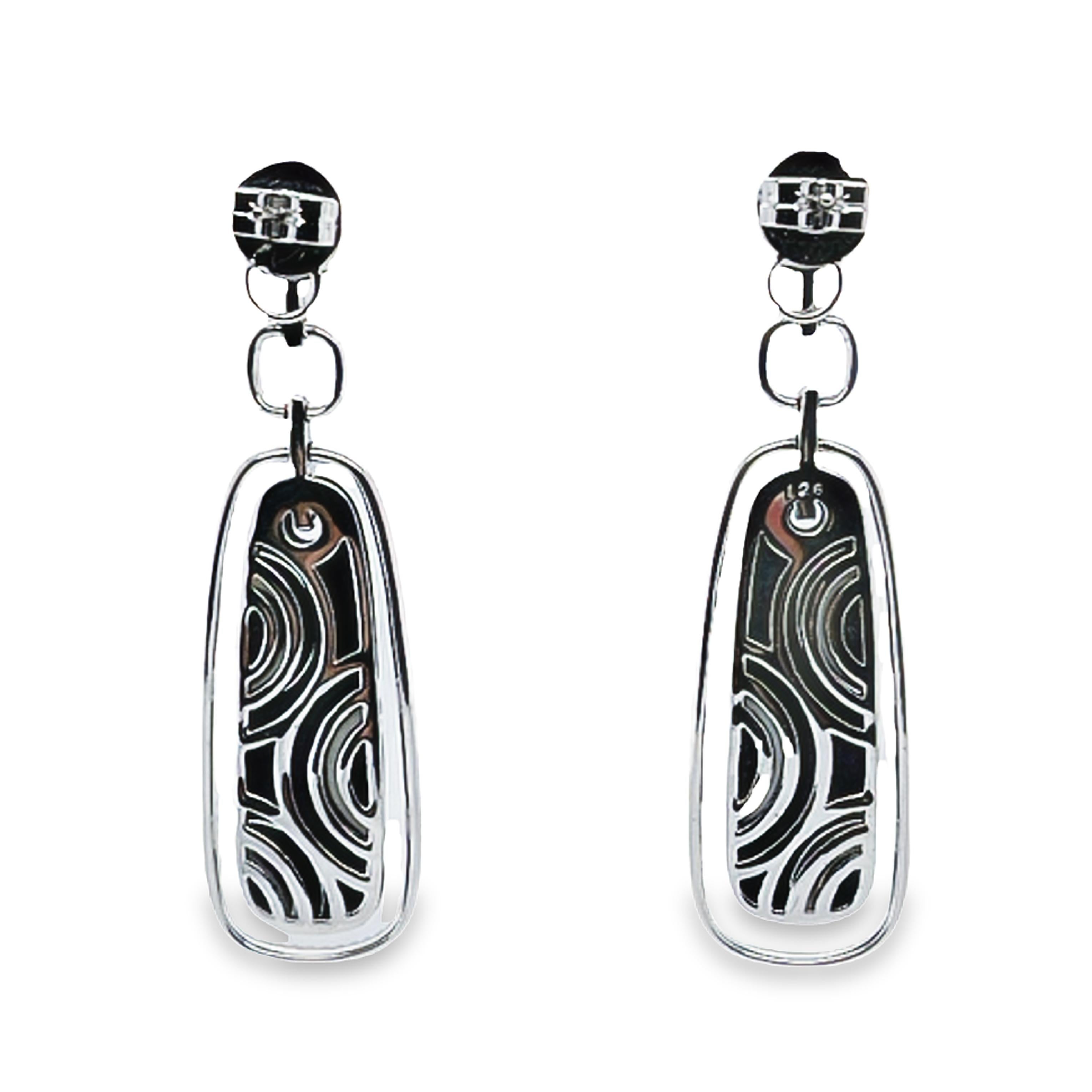 Onyx, Agate, and Diamond Inlay Drop Earrings In Excellent Condition For Sale In Coral Gables, FL
