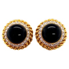 Onyx and 0.75 Carat Diamond Clip On Earrings in 18 Karat Gold