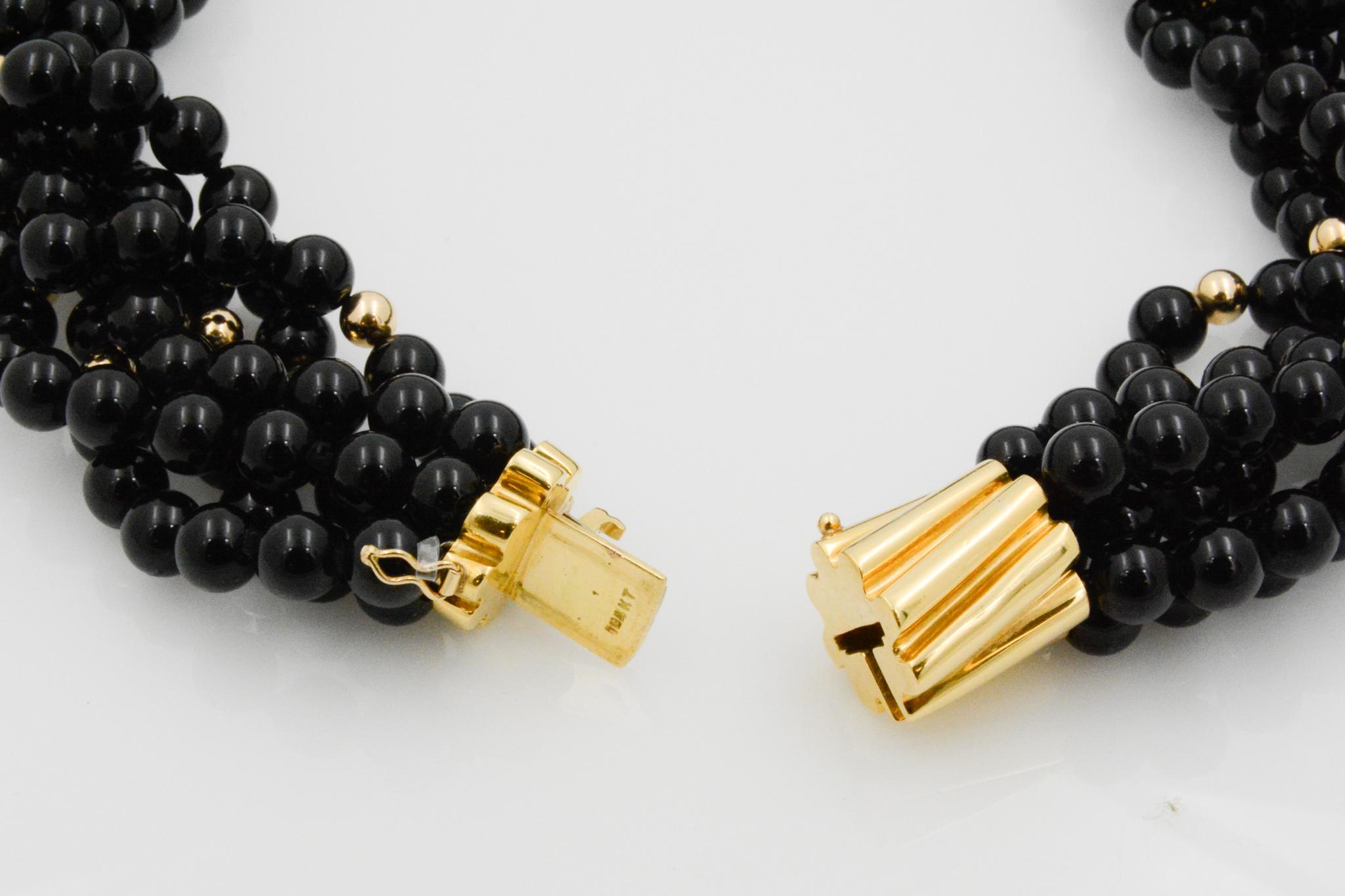 Onyx and 18k Yellow Gold Beaded Strand Necklace  5