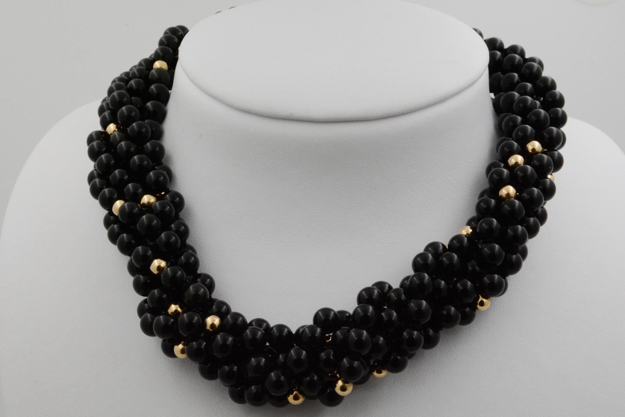 Women's Onyx and 18k Yellow Gold Beaded Strand Necklace 