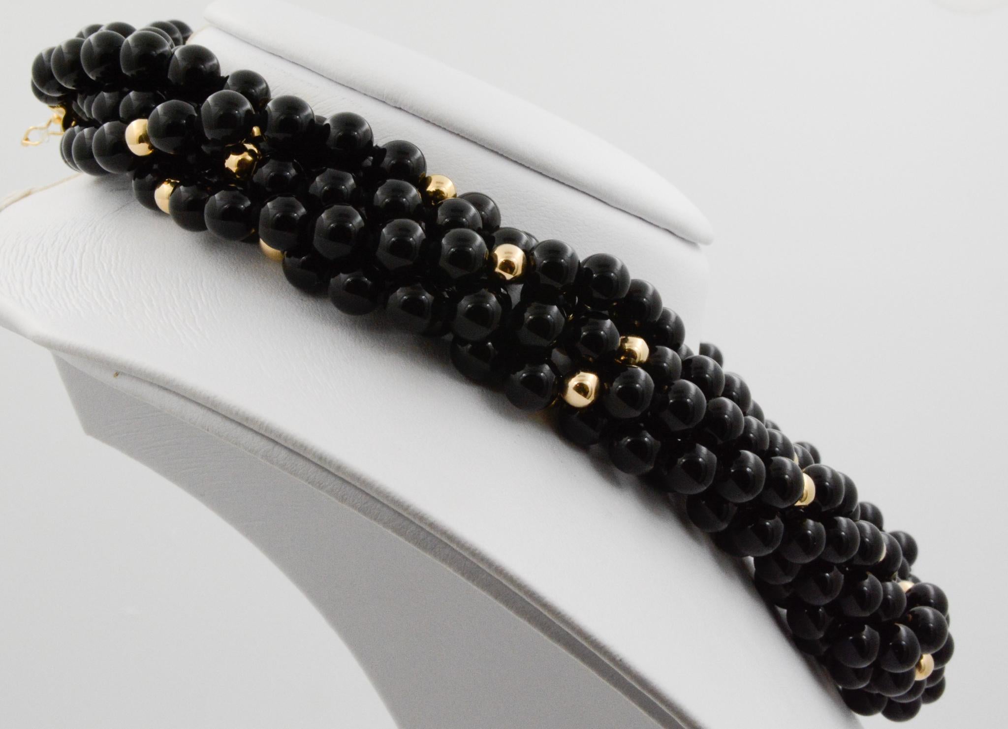 Onyx and 18k Yellow Gold Beaded Strand Necklace  1