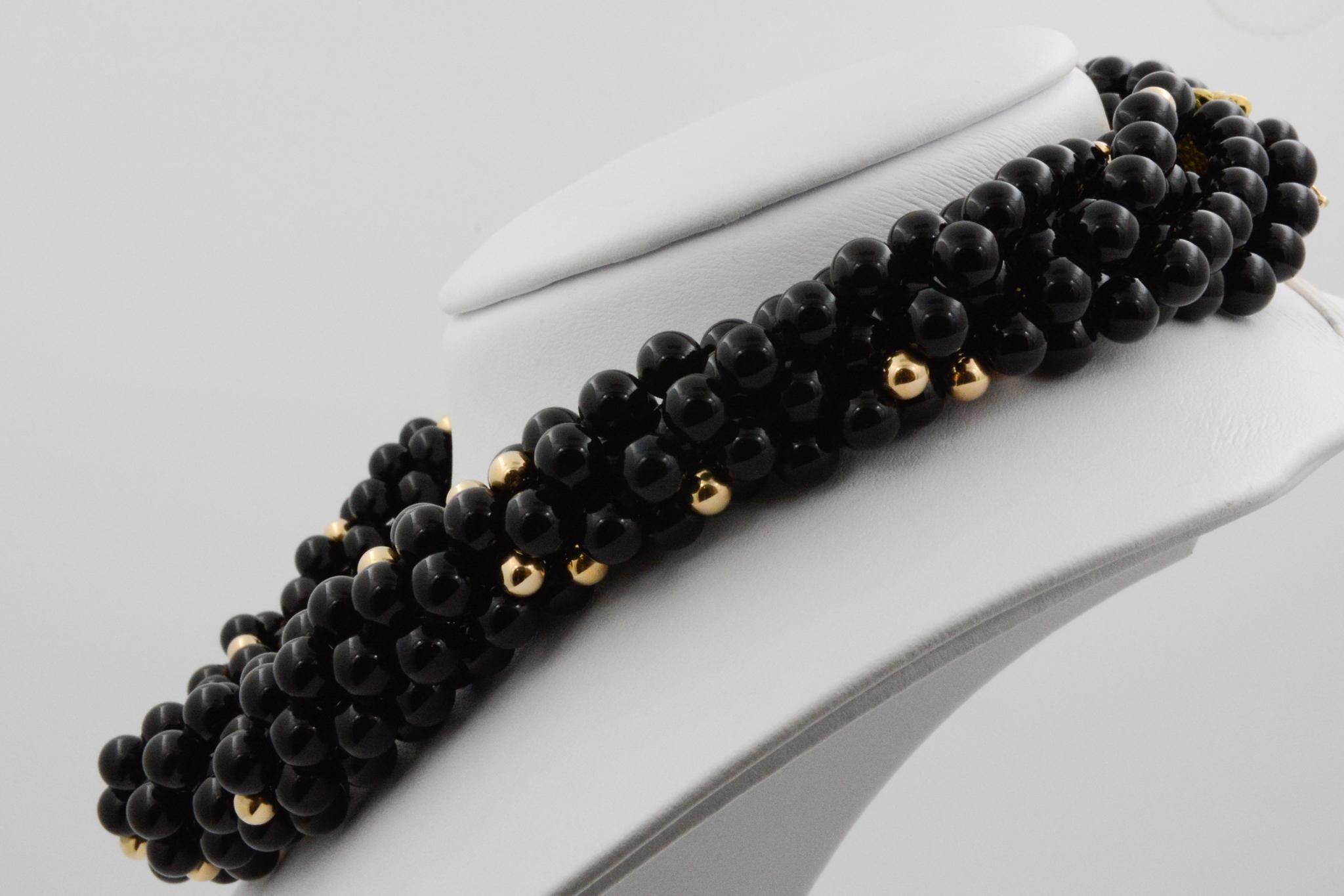 Onyx and 18k Yellow Gold Beaded Strand Necklace  2