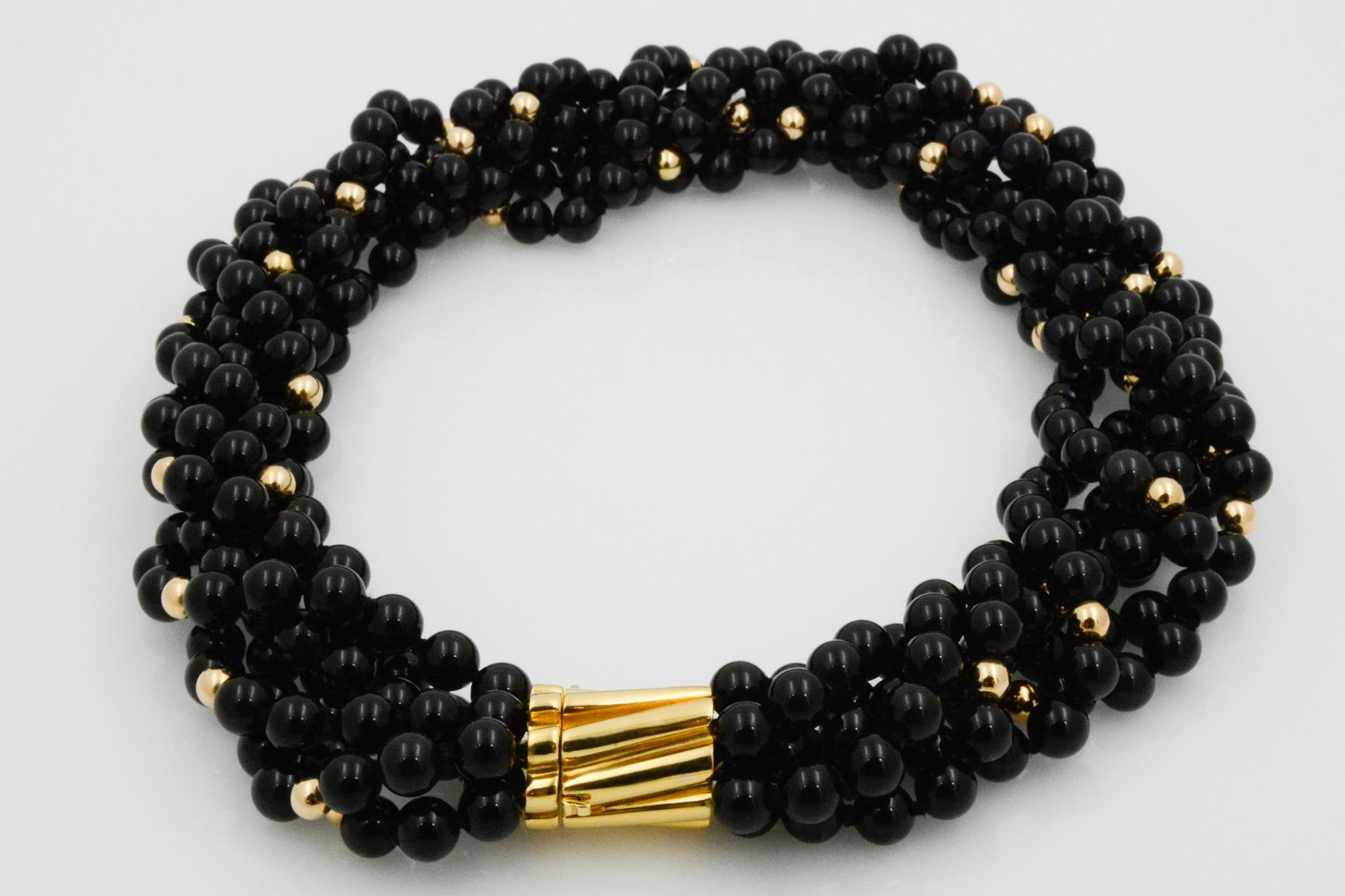 Onyx and 18k Yellow Gold Beaded Strand Necklace  3