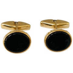 Onyx and 9 Carat Gold Vintage Cufflinks, Made in England