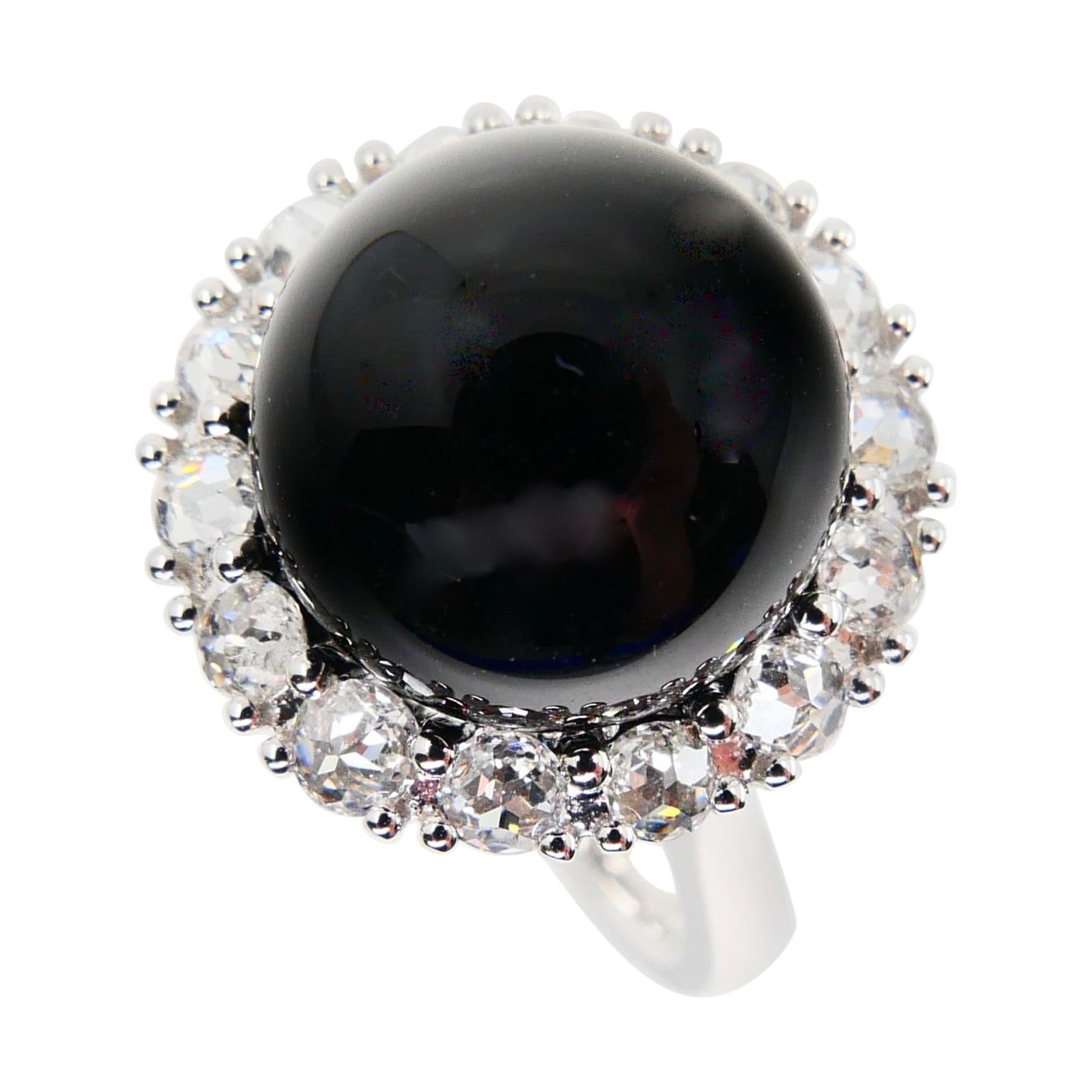 Bague cocktail en onyx de 12 mm et diamants de taille rose ancienne. Neuf - En vente à Hong Kong, HK