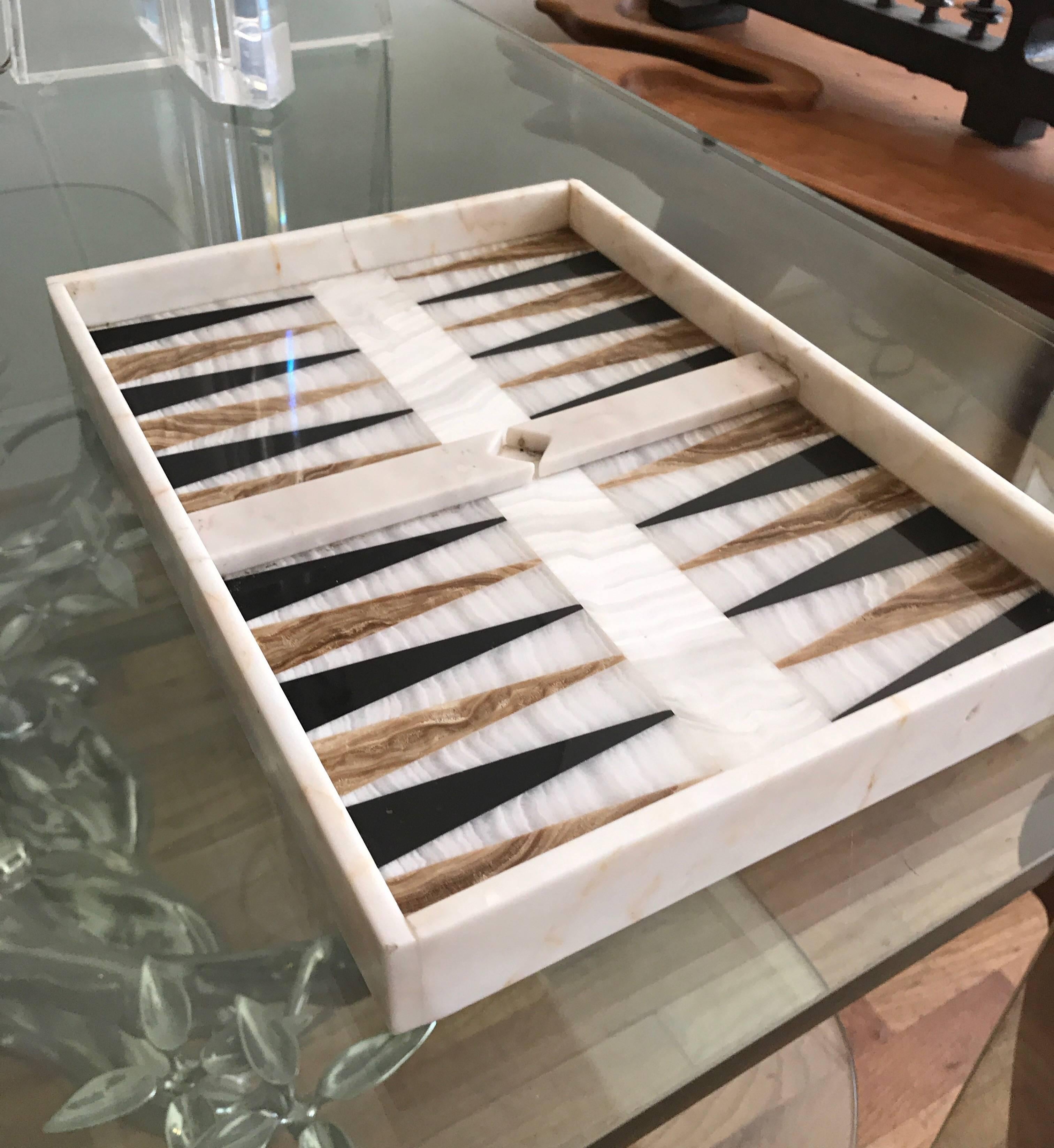 Mid-Century Modern Onyx and Black Marble Backgammon Board