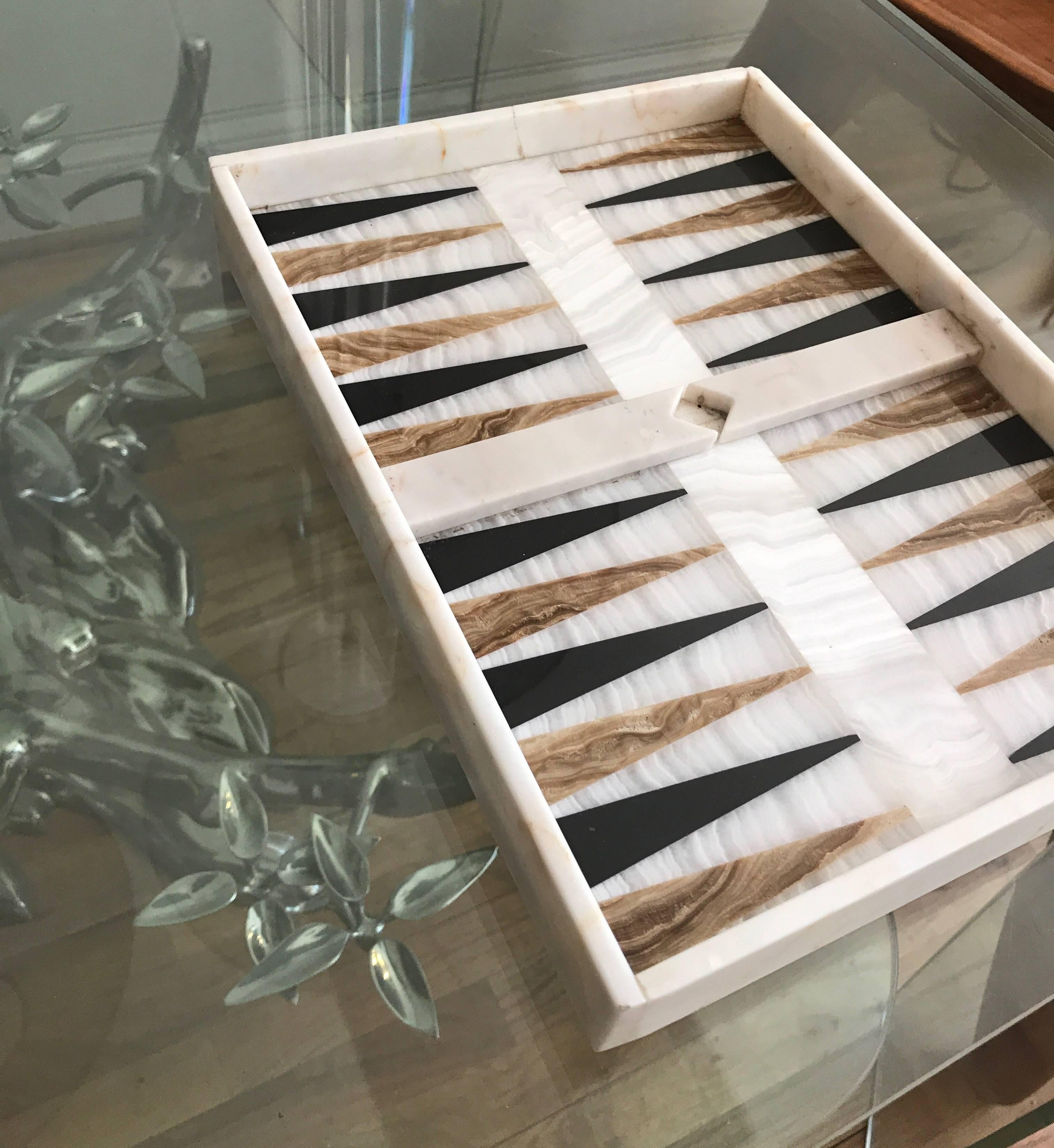 Mexican Onyx and Black Marble Backgammon Board