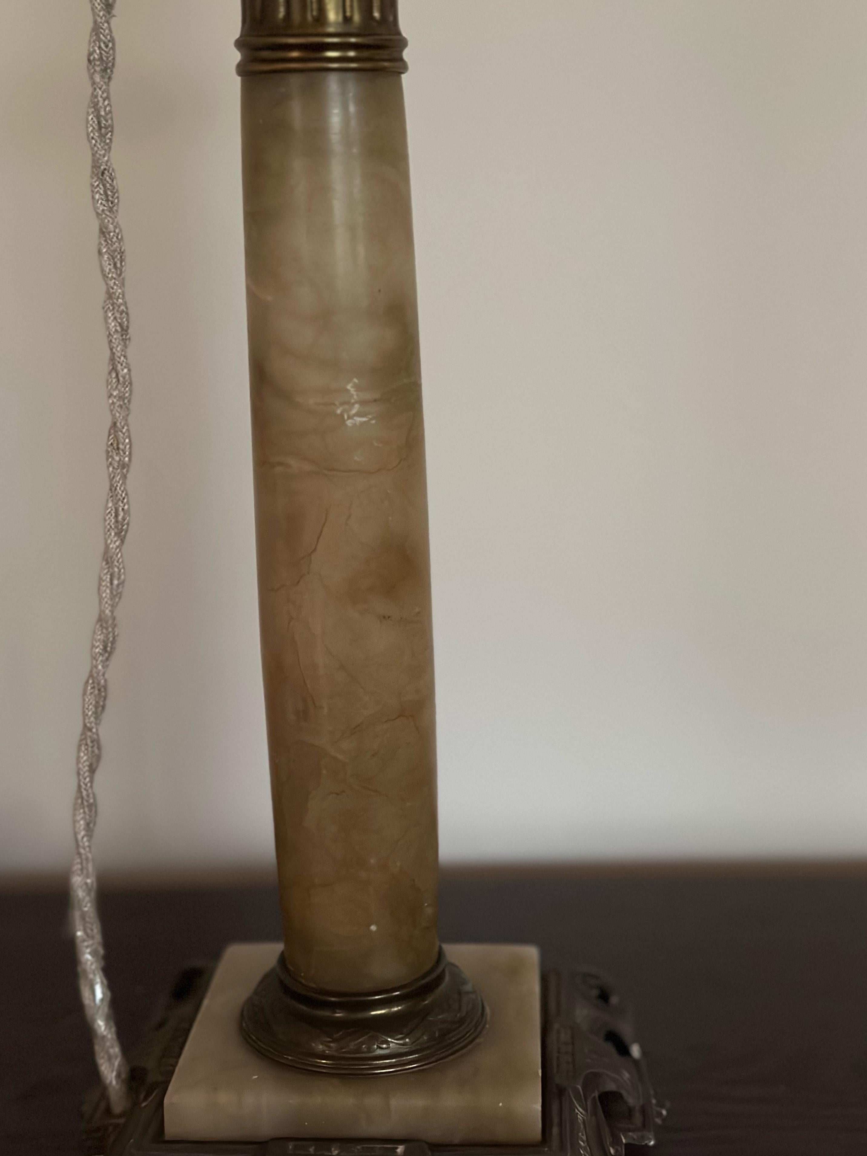 Early 20th Century Onyx and Brass Column Table Lamp. 1920's. For Sale